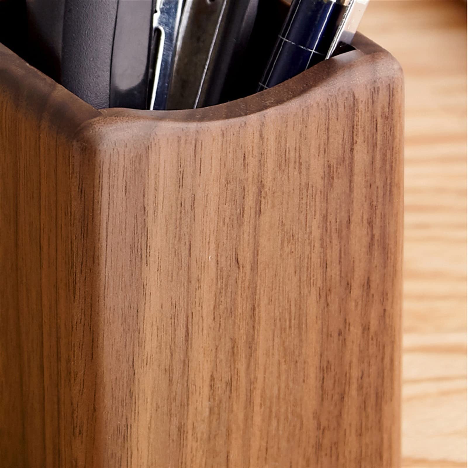 Premium Black Walnut Wooden Desk Organizer - Pencil Holder, Makeup Brush Stand & Office Supplies Storage | Perfect for Home Office, Study Desk & Vanity Organizing