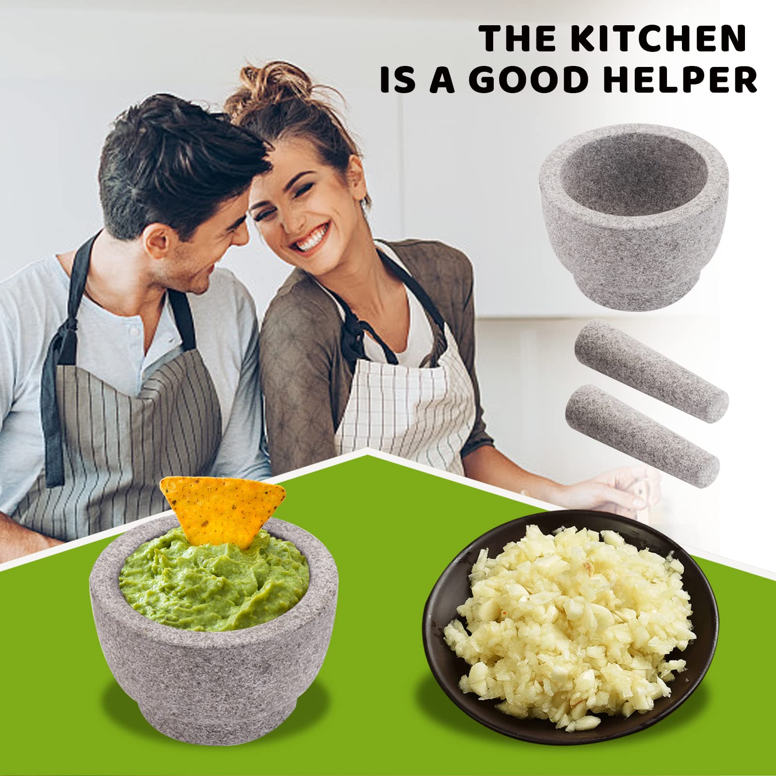 Premium Granite Mortar and Pestle Set - 6 Inch Heavy Duty Unpolished Stone Spice Grinder for Crushing, Mashing Herbs, Seeds, Nuts - Perfect for Guacamole, Garlic Paste, and Fresh Spice Blends - Ideal for Home Kitchens and Professional Chefs