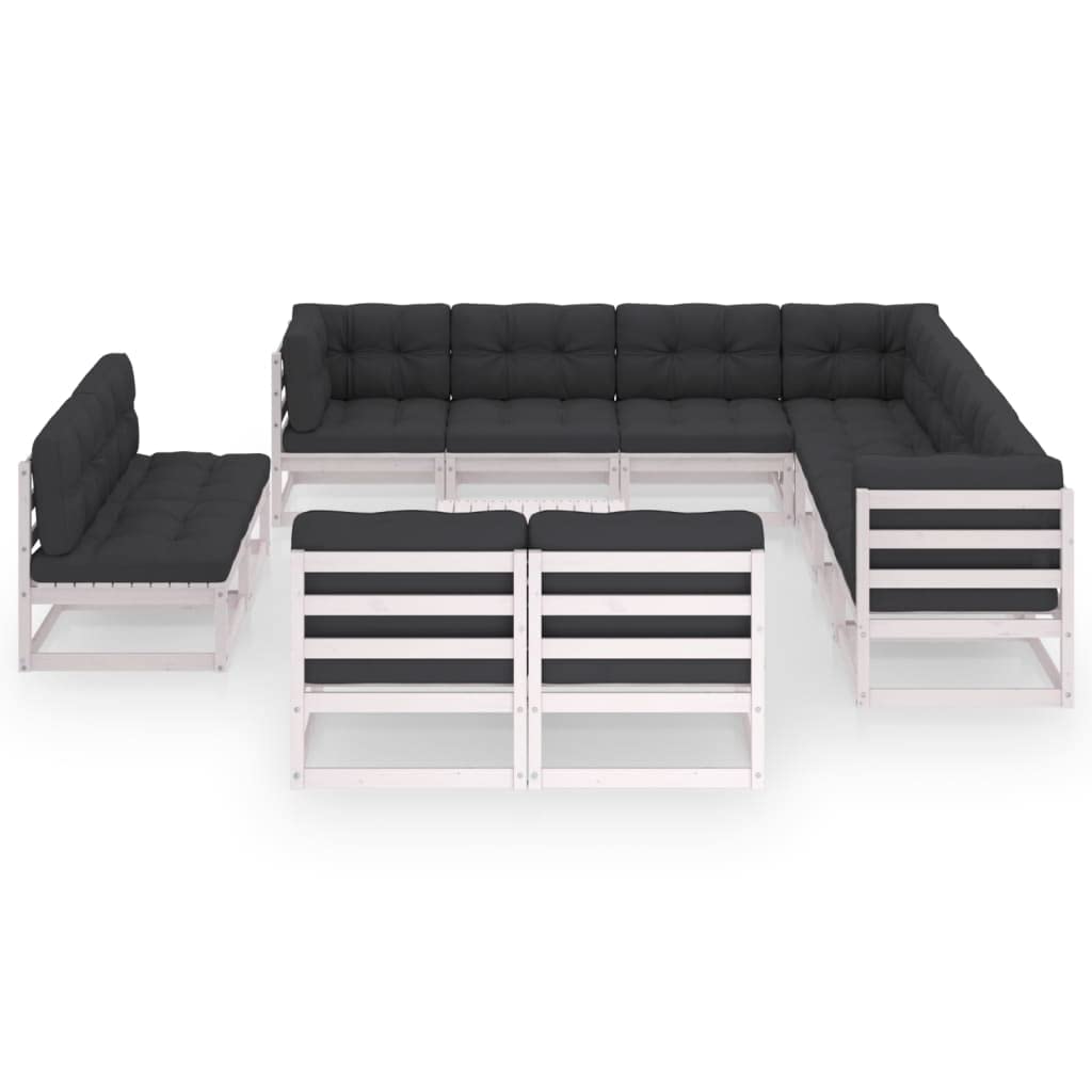 12-Piece vidaXL Patio Furniture Set - Outdoor Garden Sofa with Cushions, White Solid Pine Wood Sectional Conversation Set & Coffee Table - Perfect for Backyard, Poolside & Outdoor Entertaining