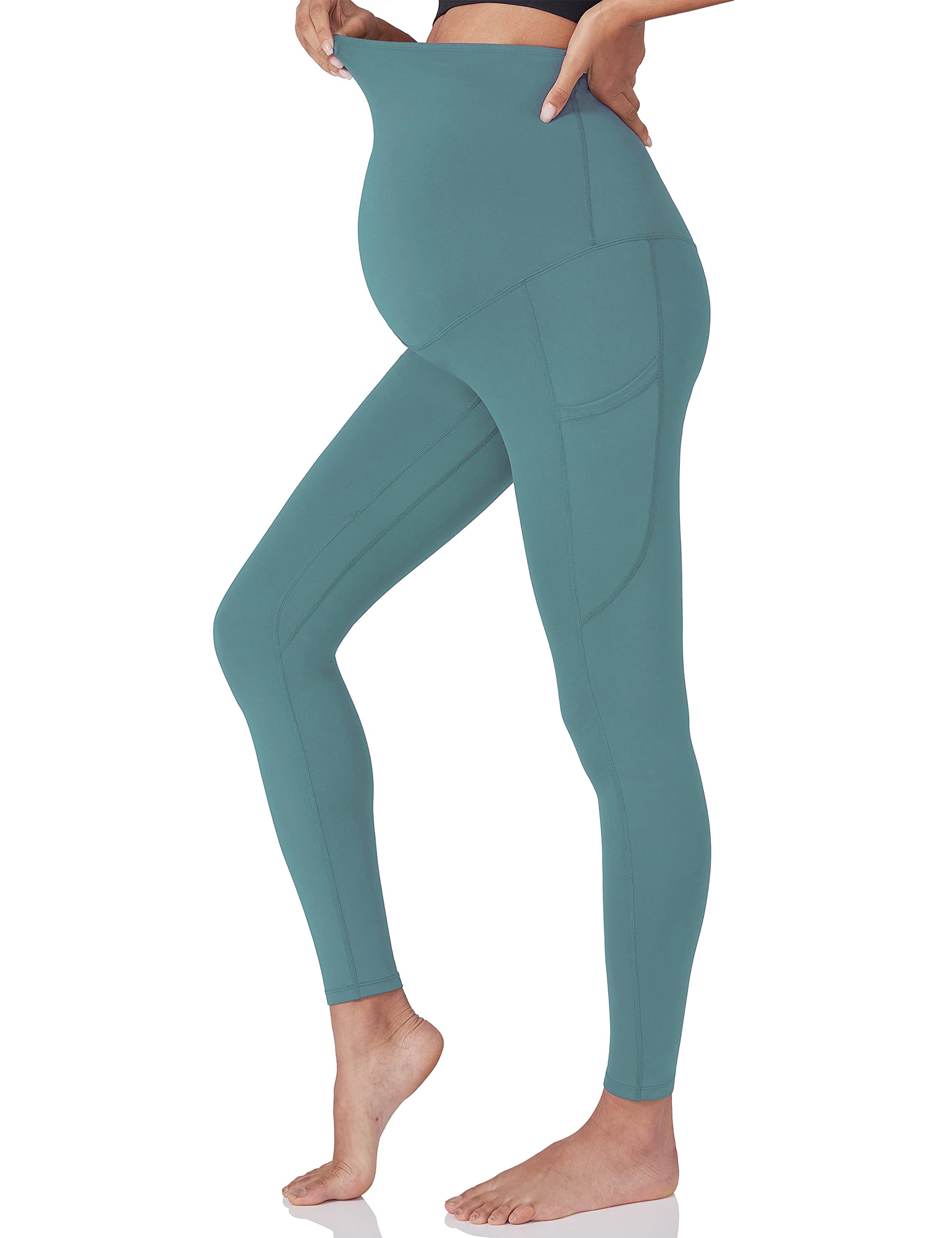 POSHDIVAH Women's Maternity Yoga Pants - Over The Belly Pregnancy Workout Leggings with Pockets - Soft Stretchy Activewear for Gym, Running & Office Wear