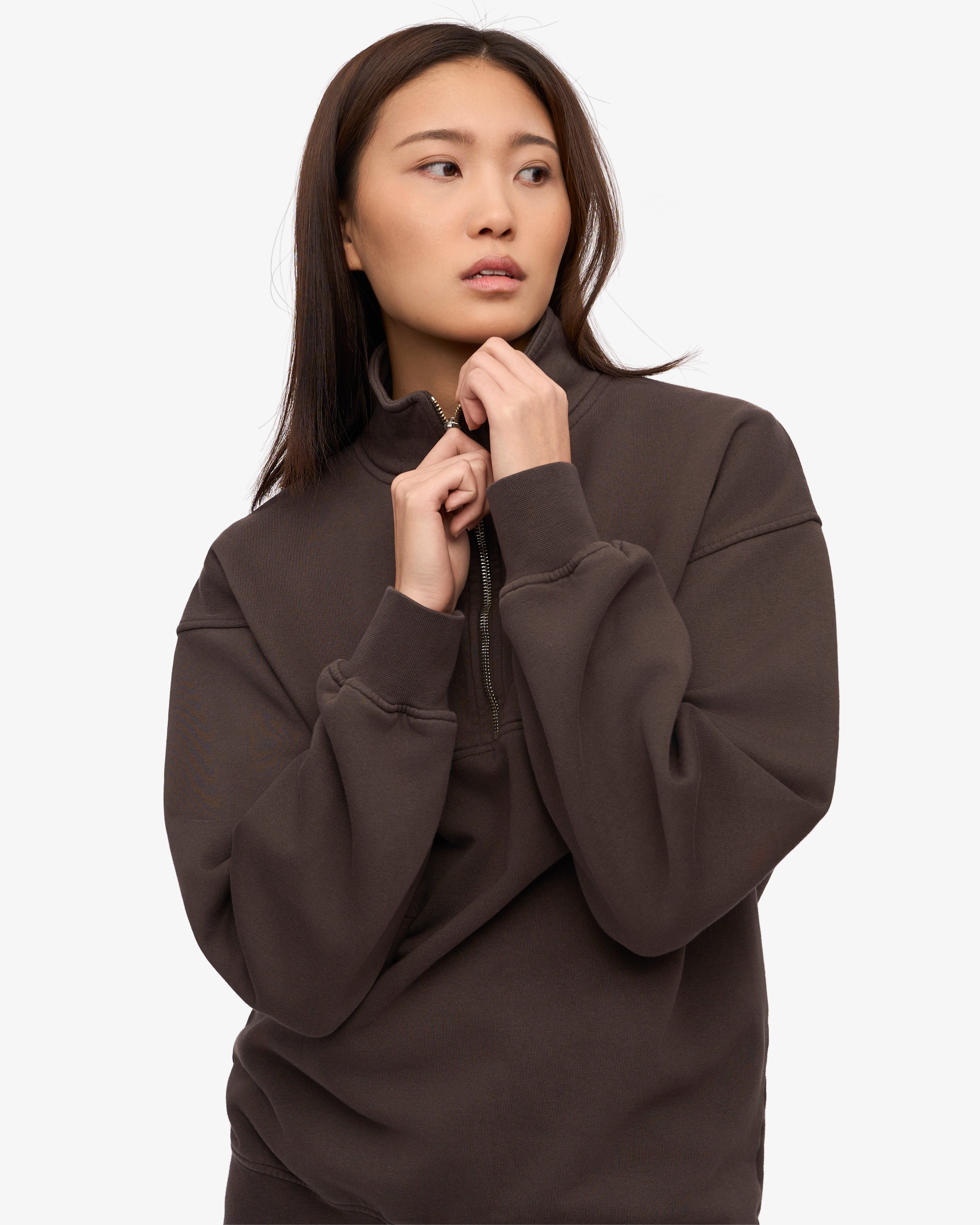 Organic Quarter Zip Sweatshirt for Men - Soft Coffee Brown Pullover for Casual Wear & Outdoor Activities