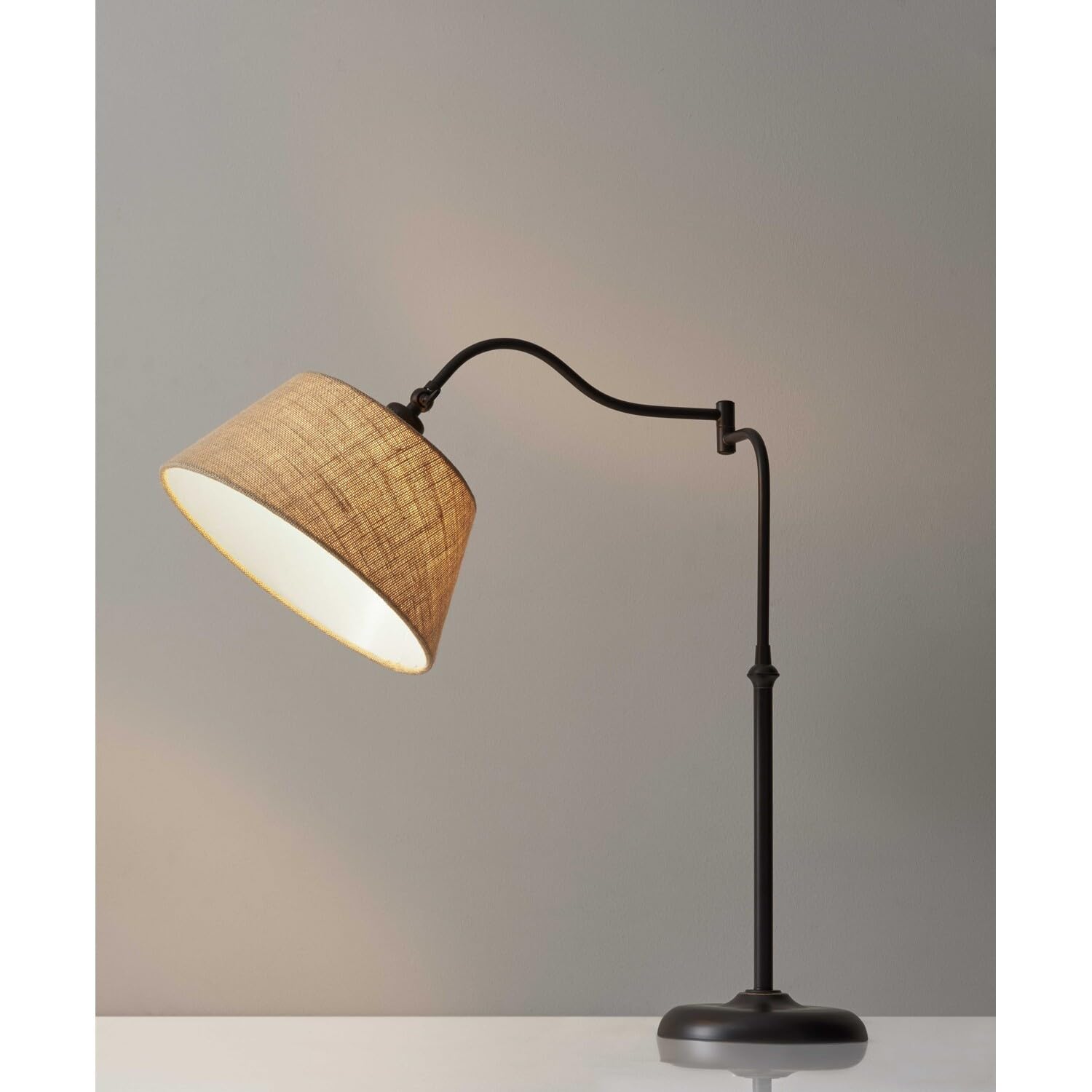 Dark Bronze Metal Swing Arm Adjustable Table Lamp - Modern Adjustable Desk Light for Home Office, Reading, and Bedroom Nightstand