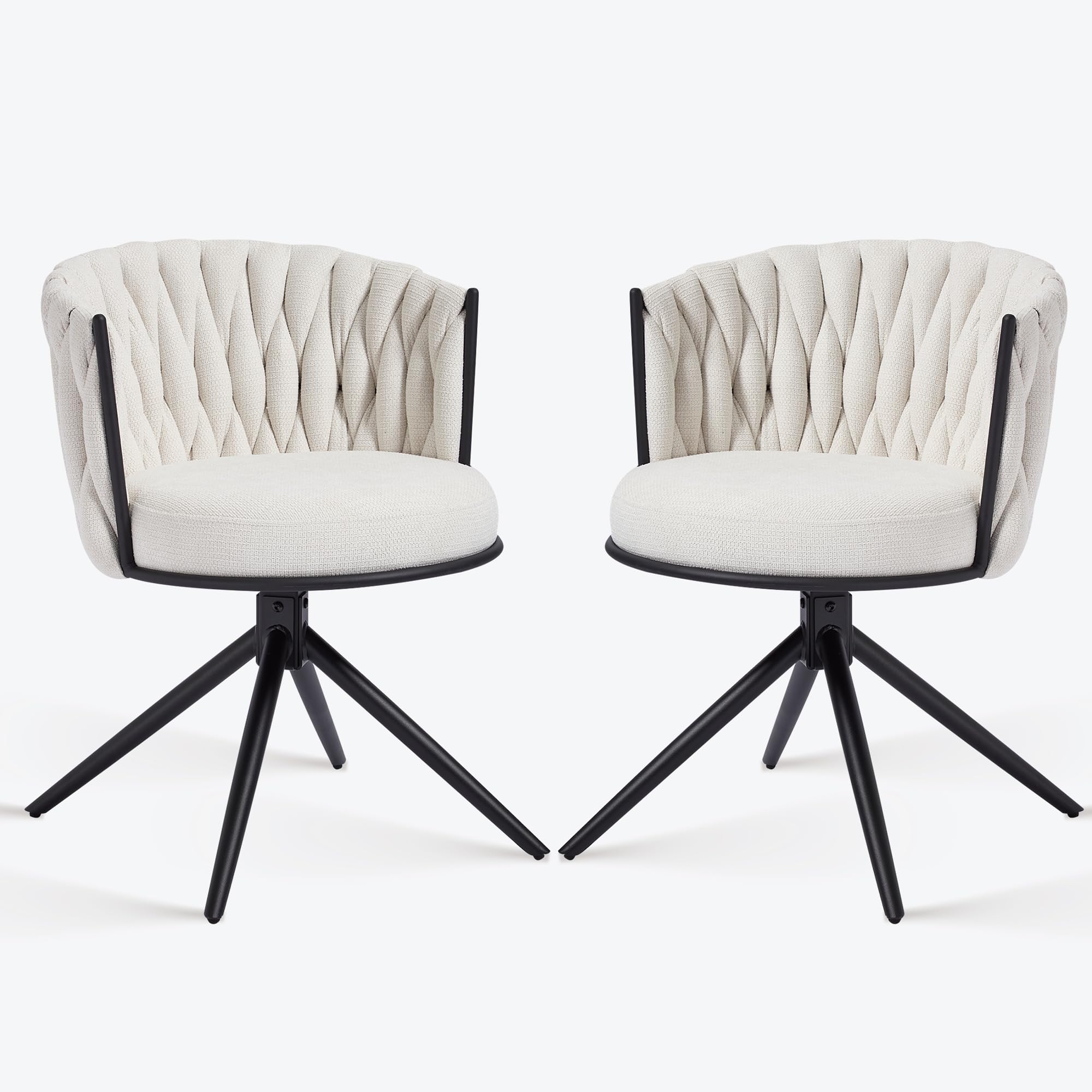 BFZ Dining Chairs Set of 2 - Modern Swivel Upholstered Fabric Chairs with Thick Cushions & Woven Back - Mid Century Style Kitchen & Dining Room Chairs - Perfect for Small Spaces, Breakfast Nooks & Contemporary Home Decor