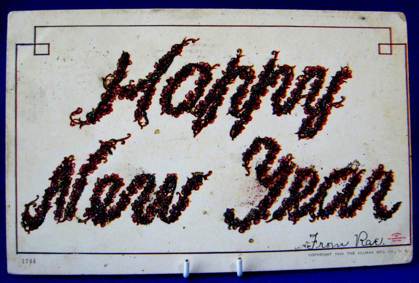 Vintage 1906 Ullman Mfg Antique New Year Glitter Postcard - Undivided Back Collectible | Perfect for Holiday Greetings, Wall Decor & Scrapbooking