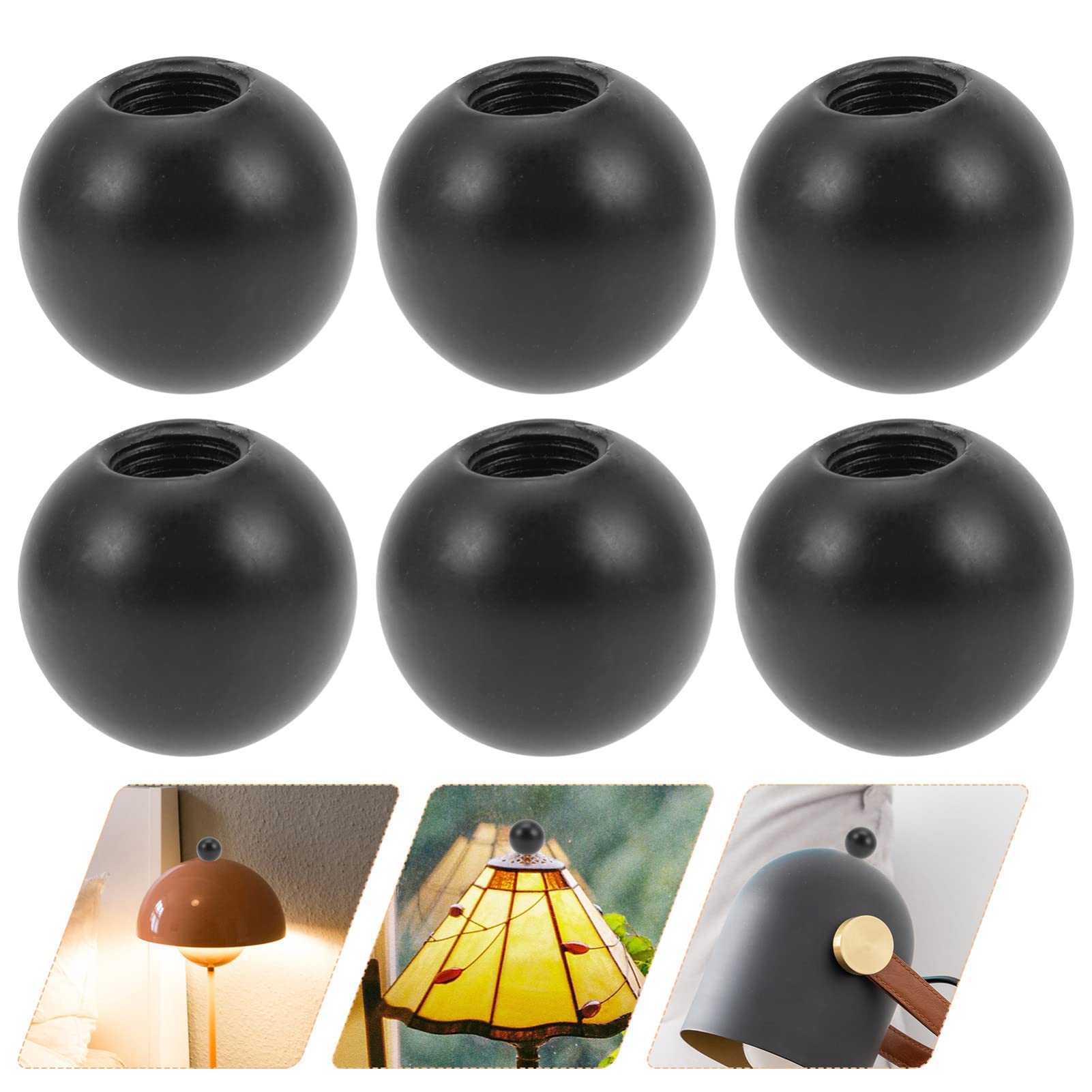 Luxshiny 6-Piece Black Metal Lamp Finial Set - 2.5cm Ball Shape Screw Topper for Lamp Shade Decoration | Perfect for Table Lamps, Floor Lamps & Chandeliers