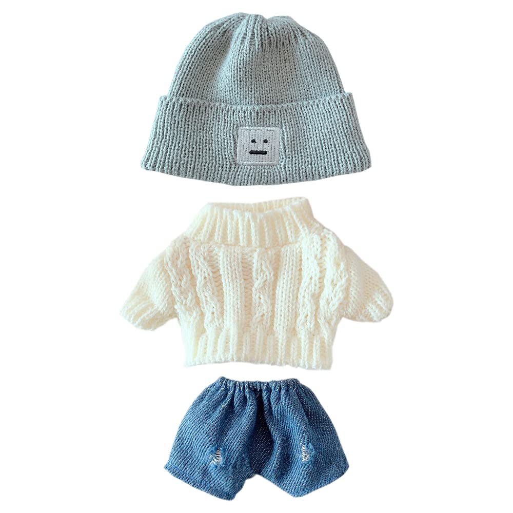 20cm Plush Doll Clothes Set - Hat, Sweater & Shorts for Dress Up Play