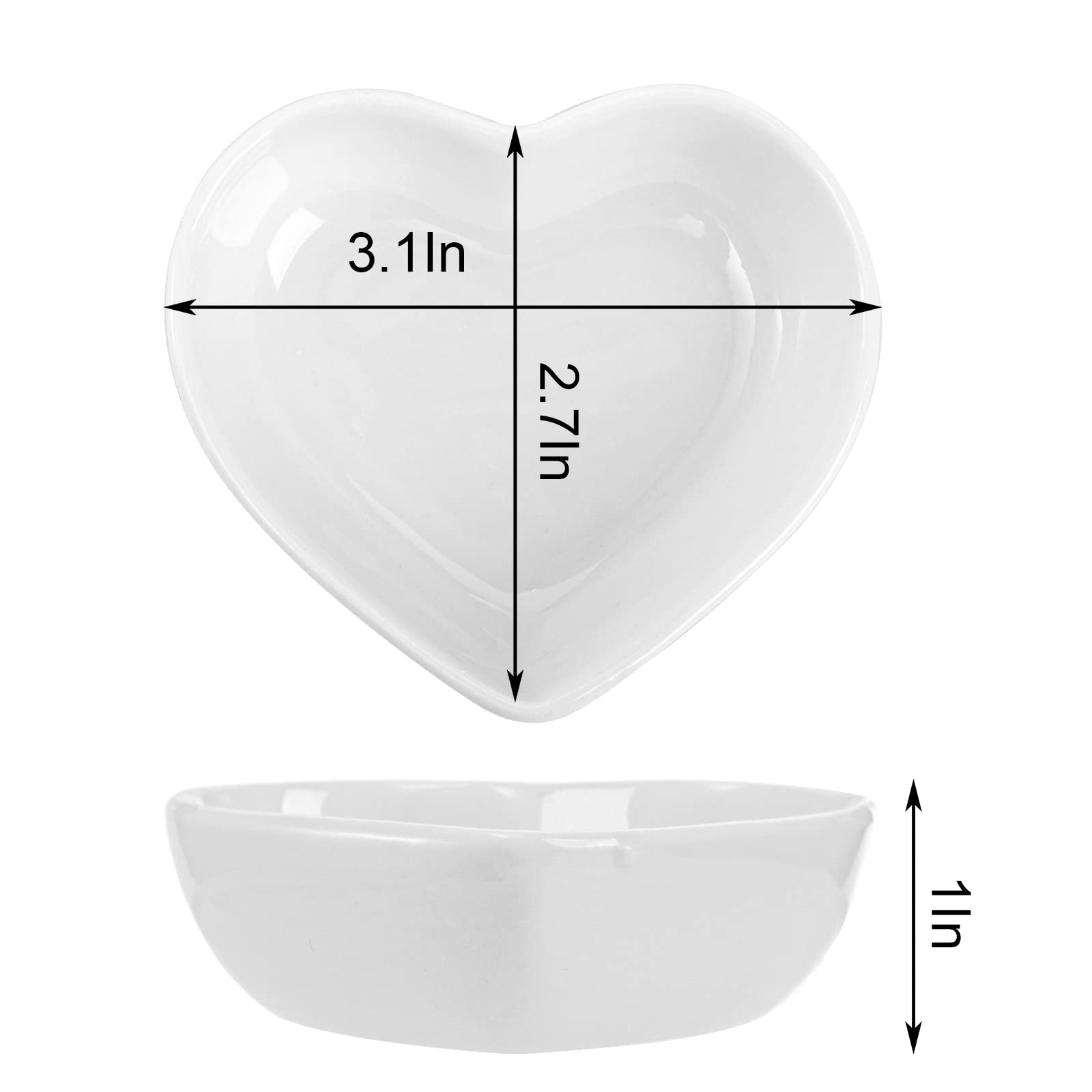 24 Pack White Heart-Shaped Porcelain Sauce Dishes - 1.5Oz Ceramic Dip Bowls, Appetizer Plates & Candle Holders for Parties, Weddings & Home Decor