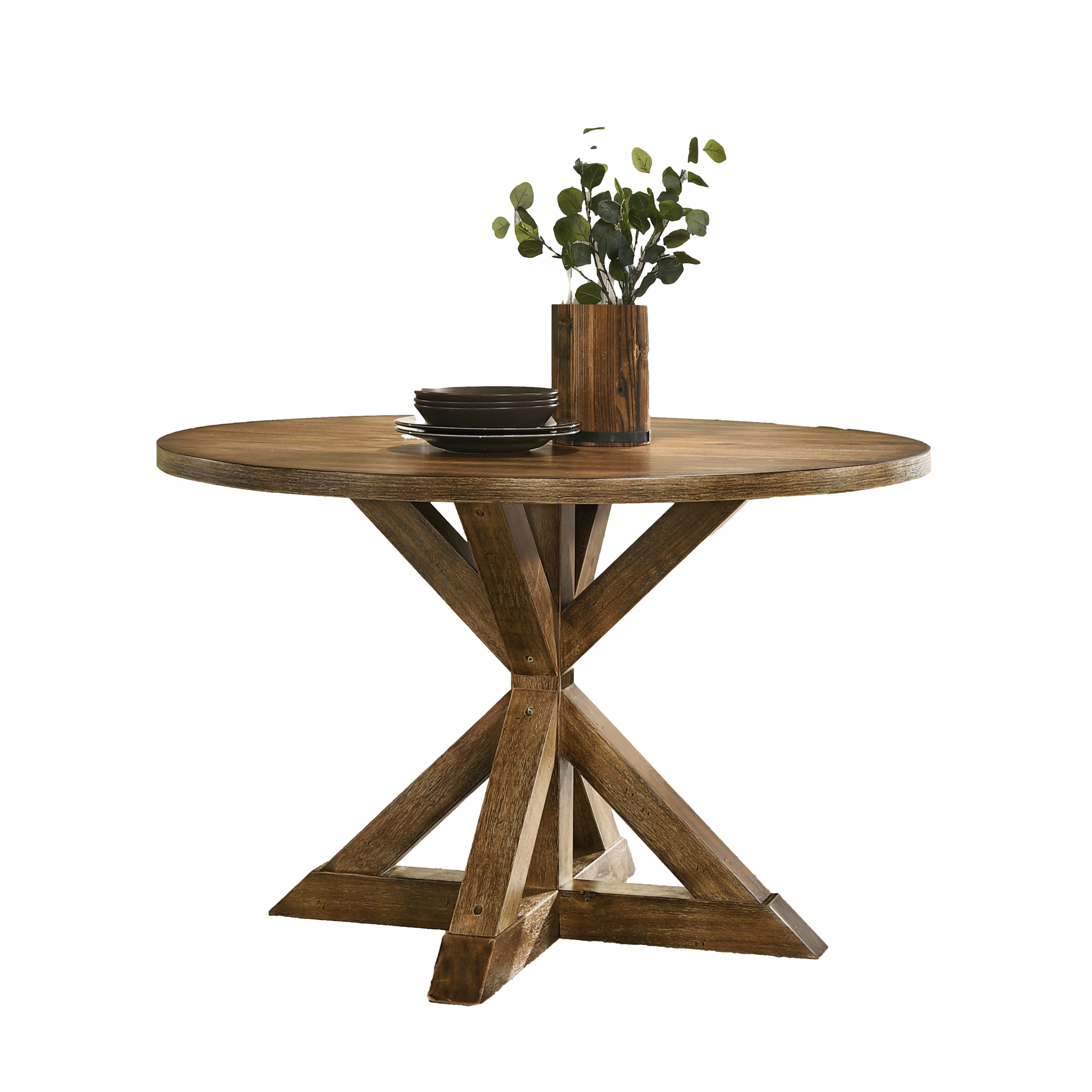 Roundhill Furniture Windvale Cross Buck Base Dining Table - Solid Wood Farmhouse Style Dining Table for Kitchen & Dining Room - Perfect for Family Gatherings & Dinner Parties