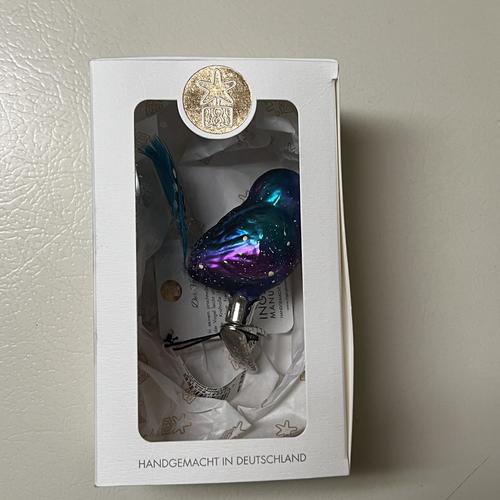 Inge Glas Belinda Bluebird Handmade German Glass Christmas Tree Ornament - Elegant Holiday Decor for Xmas Tree, Home & Gift Giving