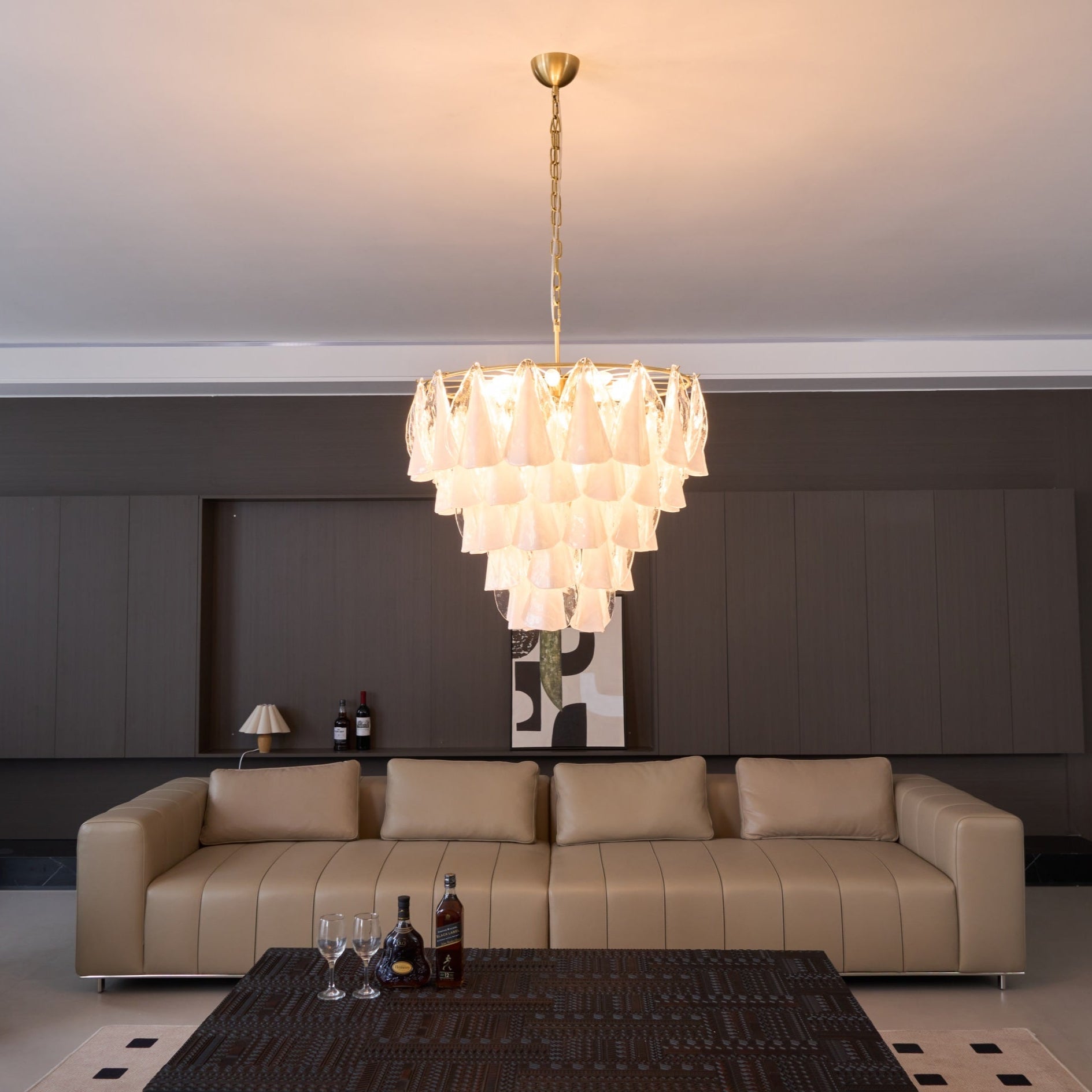 Lunara White Murano Glass Chandelier - Elegant Crystal Ceiling Light Fixture for Dining Room, Living Room & Bedroom Decor