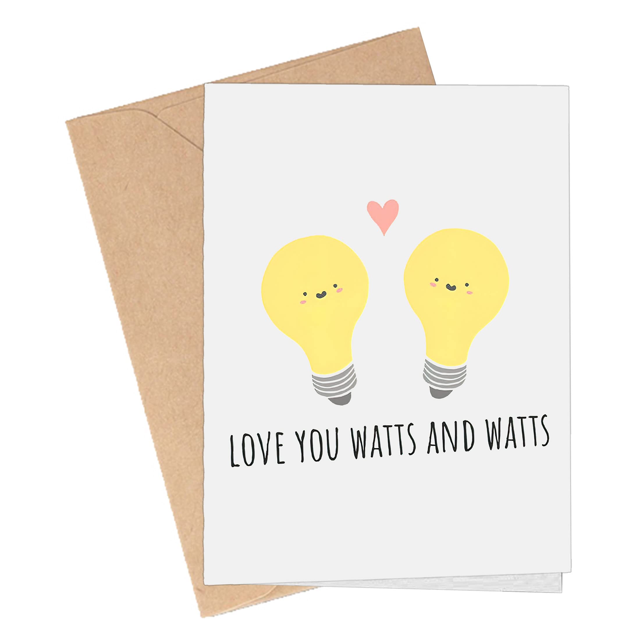 Love You Watts Lightbulb Card - Funny Birthday & Anniversary Greeting for Nerds