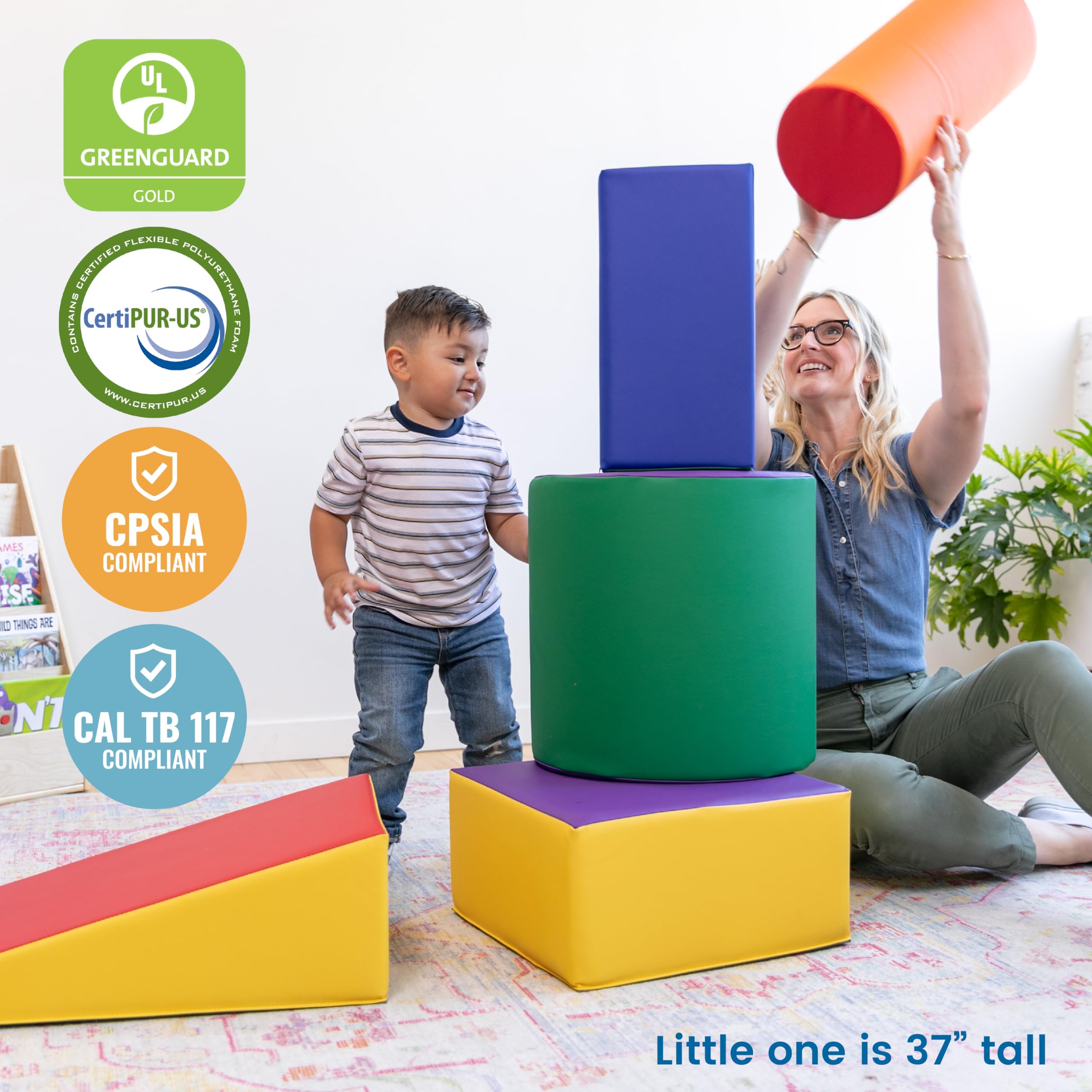 ECR4Kids SoftZone Climb and Crawl Playset - 5-Piece Foam Building Blocks for Toddlers | Safe Indoor Play Equipment for Daycare, Preschool & Home Playroom