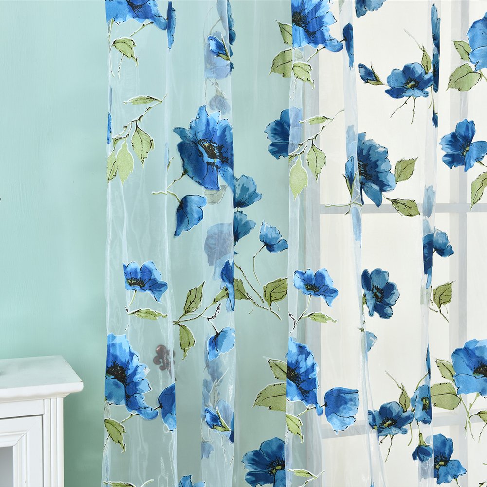 Beautiful Floral Sheer Curtain Panels with Valance - Romantic Window Treatments for Bedroom, Living Room & Bathroom | Elegant Room Divider & Home Decor | Perfect for Privacy, Light Filtering & Stylish Interior Design