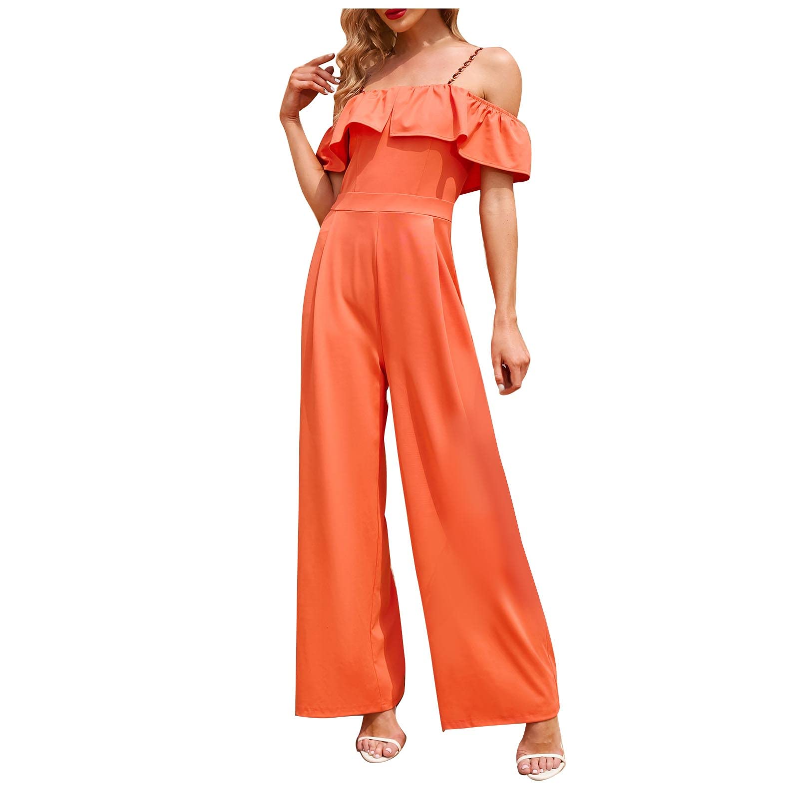 Trendy Off-The-Shoulder Women's Summer Jumpsuit - Solid Color Wide Leg Romper with Suspenders | Perfect for Beach Vacations, Date Nights & Summer Outings