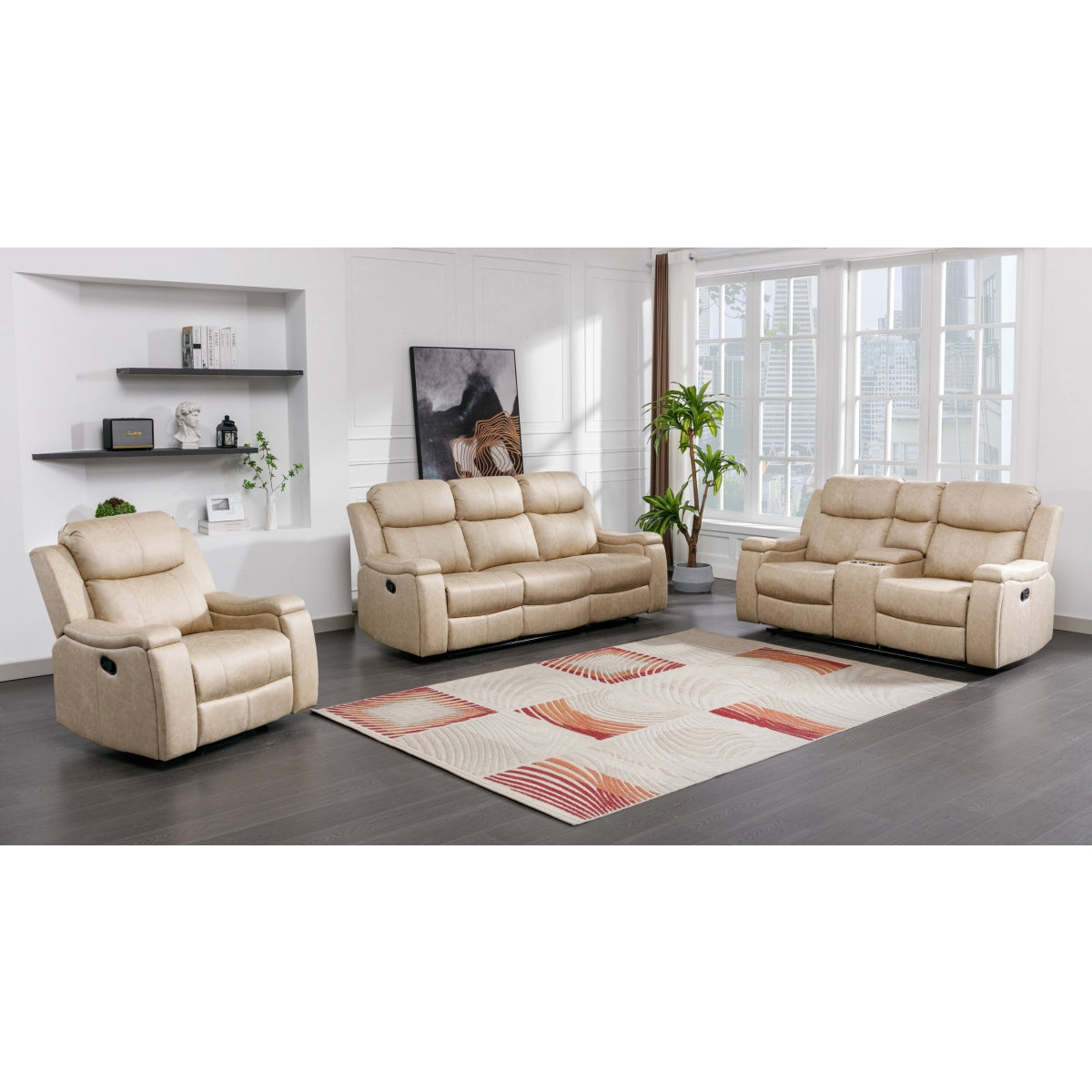 Bradford Reclining Console Loveseat - Modern Reclining Sofa with Cup Holders & USB Ports for Living Room, Home Theater & Game Room Relaxation