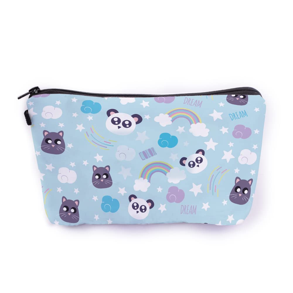 Pastel Blue Cute Panda Makeup Bag for Women - Canvas Cosmetic Pouch with Zipper - Travel Toiletry Organizer & Storage Case - Perfect for Makeup, Skincare, Jewelry and Travel Essentials