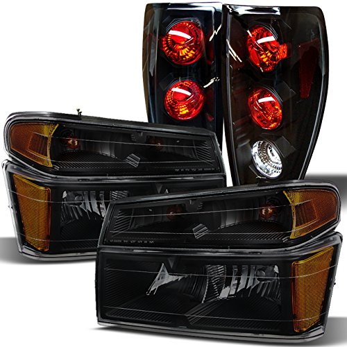 AKKON Black Headlights & Tail Lights Combo Set for Chevy Colorado/Canyon - Replacement Pair with Stylish Black Housing | Perfect for Off-Roading, Night Driving & Custom Truck Upgrades