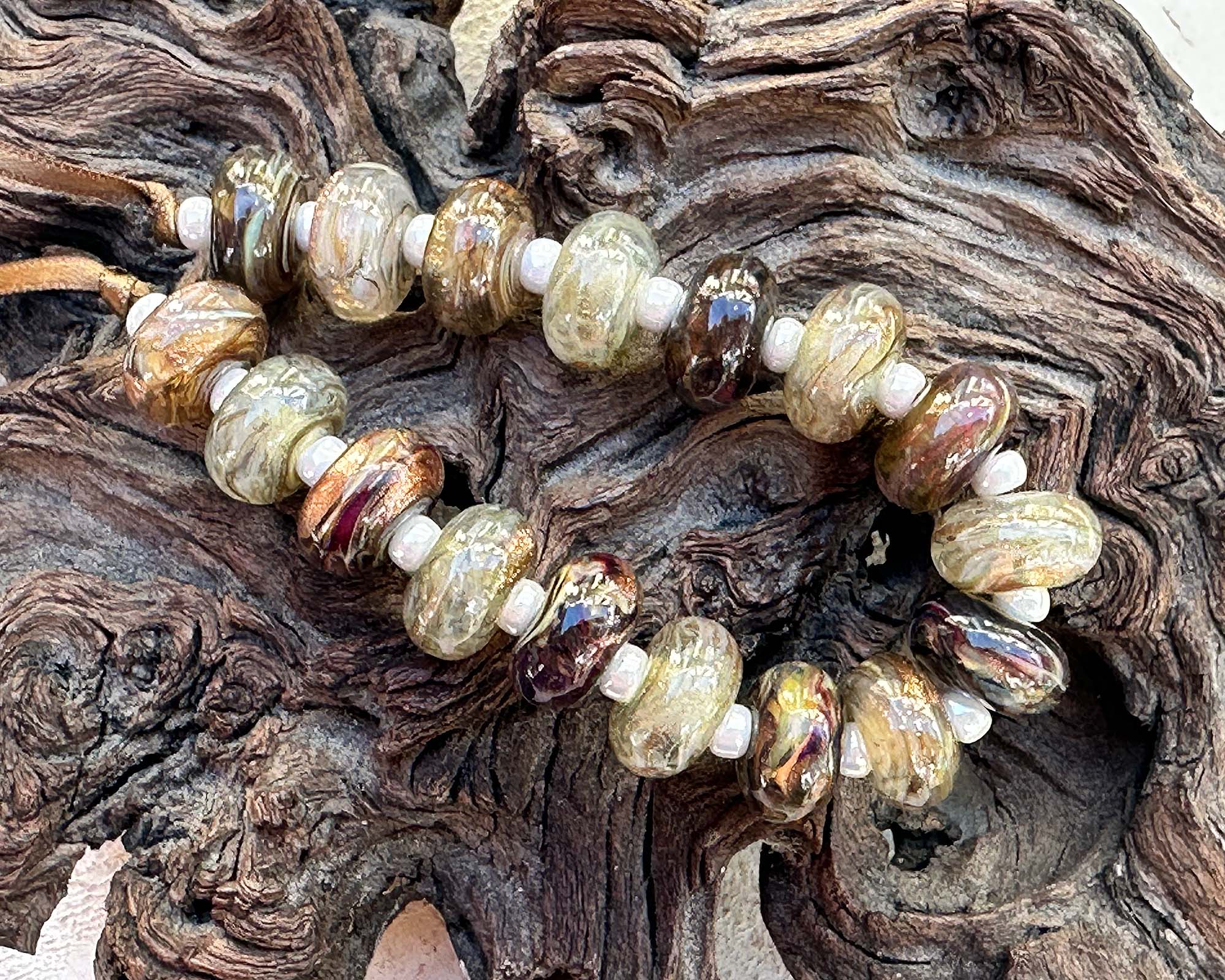 17-Piece Mocha Mist Lampwork Glass Beads Set for Jewelry Making, DIY Crafts, Bracelets & Necklaces - SRA Certified Artisan Beads