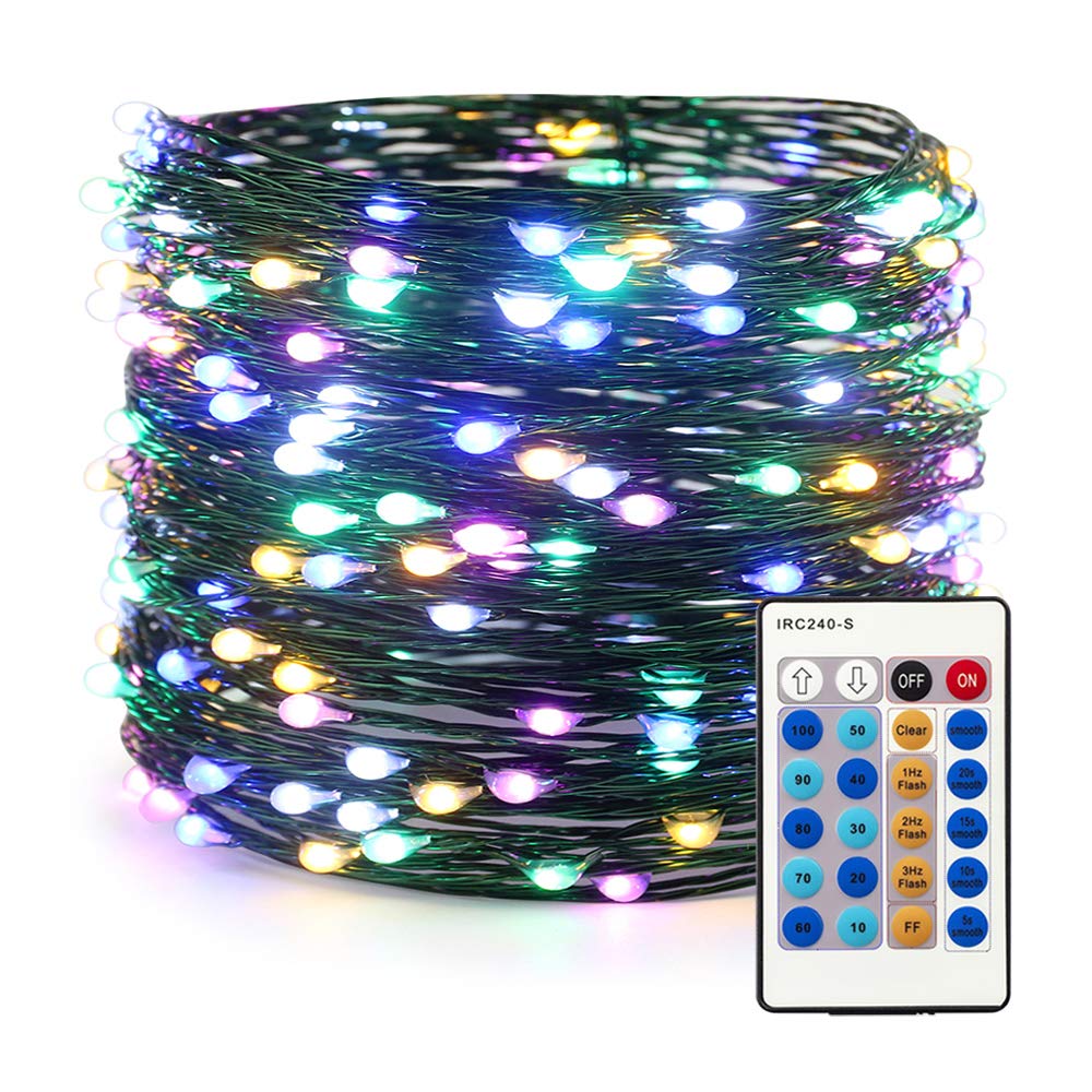 Dimmable LED String Lights 66ft 200 LED Waterproof Fairy Lights with Remote Control - Indoor Outdoor Christmas Lights for Bedroom, Patio, Garden, Yard - Perfect for Holiday Decor, Wedding, Party & Landscape Lighting (Green Wire, Multicolor)