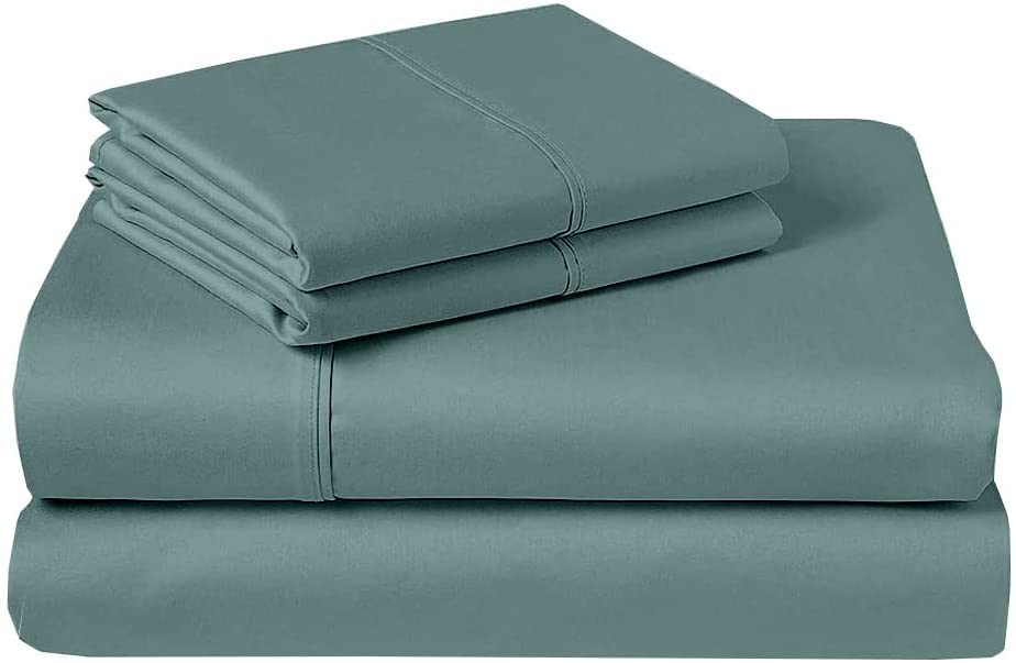 Short Queen RV Sheets - 100% Egyptian Cotton 4-Piece Set (60x75 Inches) with 15-Inch Deep Pockets - Cadet Blue Solid - Perfect for Campers, Trailers & Mobile Homes