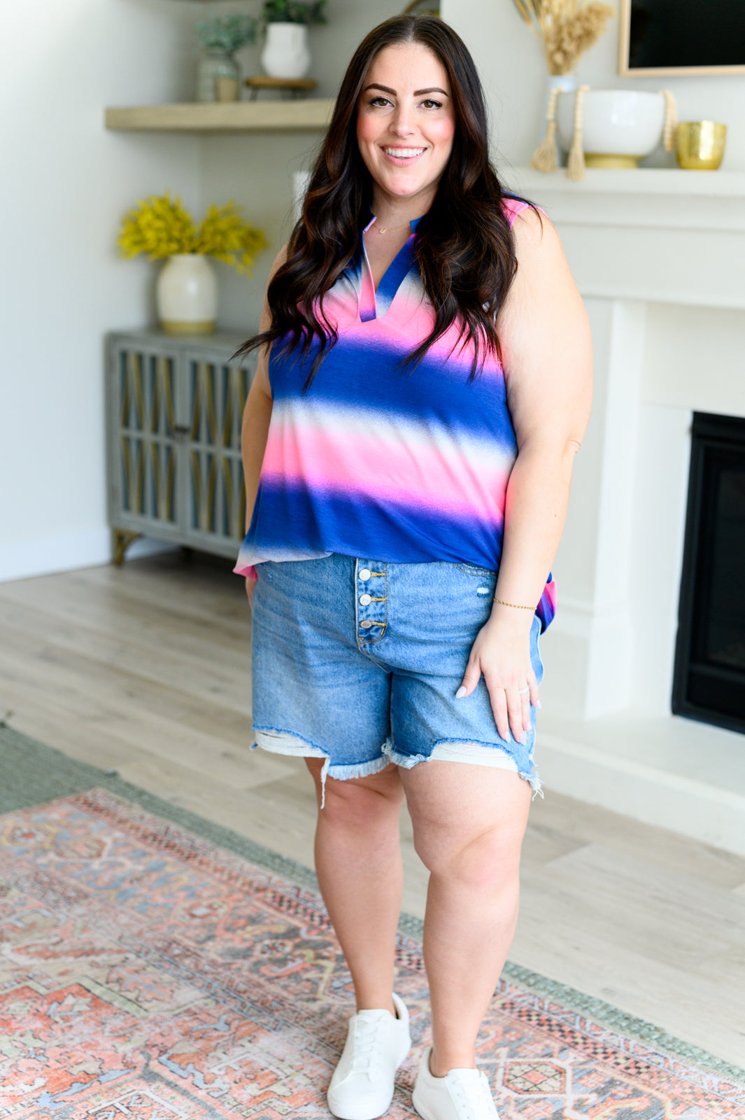 Lizzy Women's Tank Top - Soft & Breathable Blue & Pink Haze Sleeveless Shirt for Summer, Yoga, Beach & Casual Wear