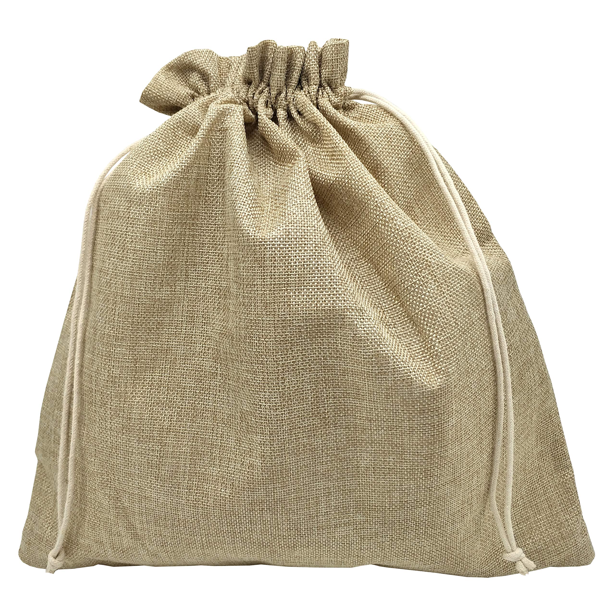 Sanrich 14x14 Inch Natural Burlap Drawstring Bags - Pack of 10 Large Gift Sacks for Party Favors, Christmas Gifts & Wrapping - Perfect for Weddings, Baby Showers and Holiday Decorations