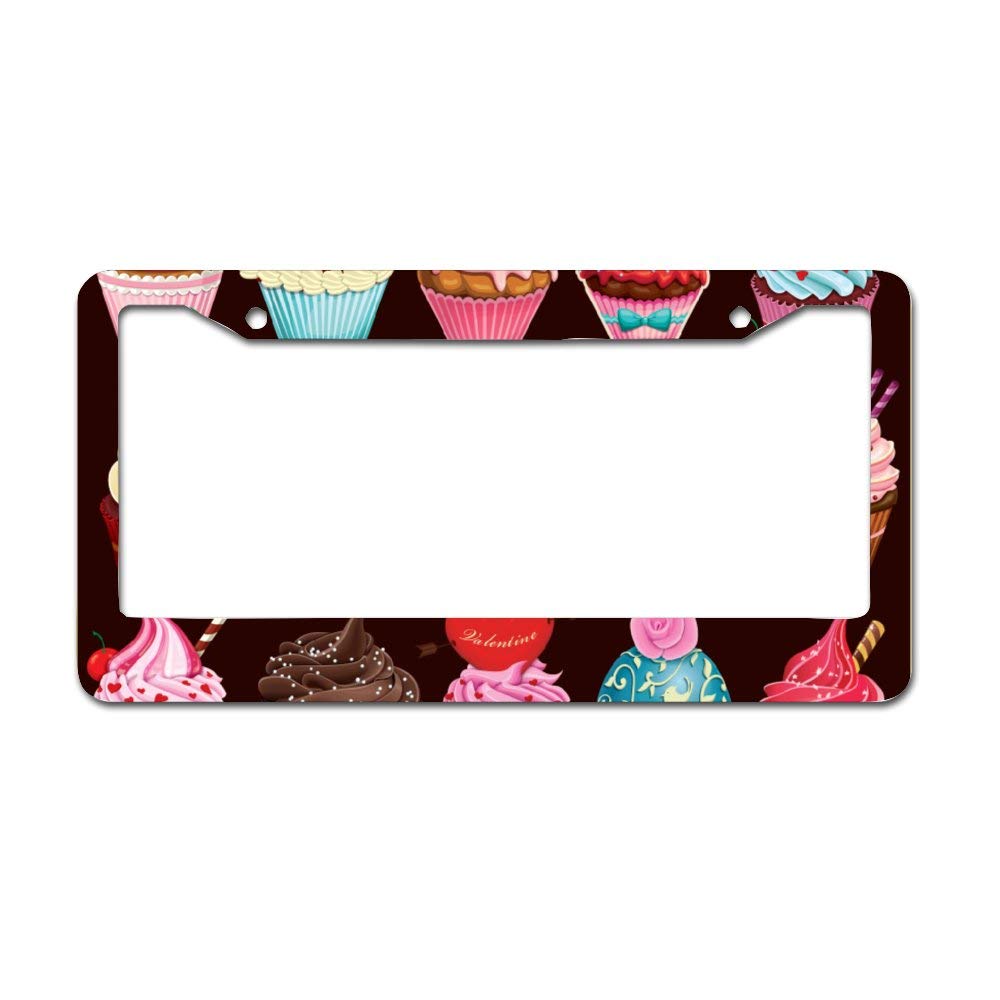 Vintage Cupcake License Plate Frame - Aluminum Car License Plate Cover with 2 Holes - 6