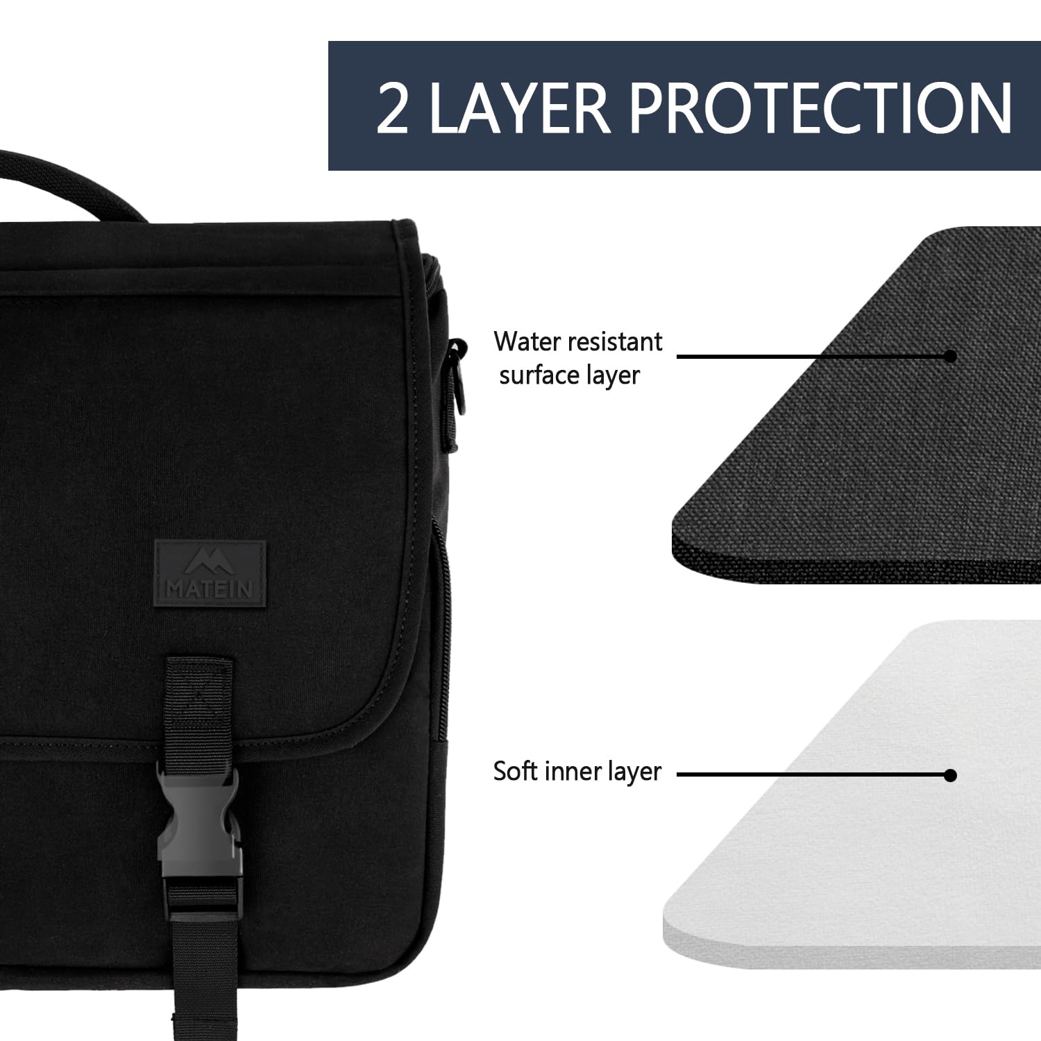 MATEIN Lightweight Water Resistant Messenger Bag for Men - 15.6 Inch Laptop Briefcase, Crossbody Satchel for Work, Office & School - Durable Computer Bag with Adjustable Shoulder Strap (Black) | Perfect for Business Travel, Commuting & Daily Use