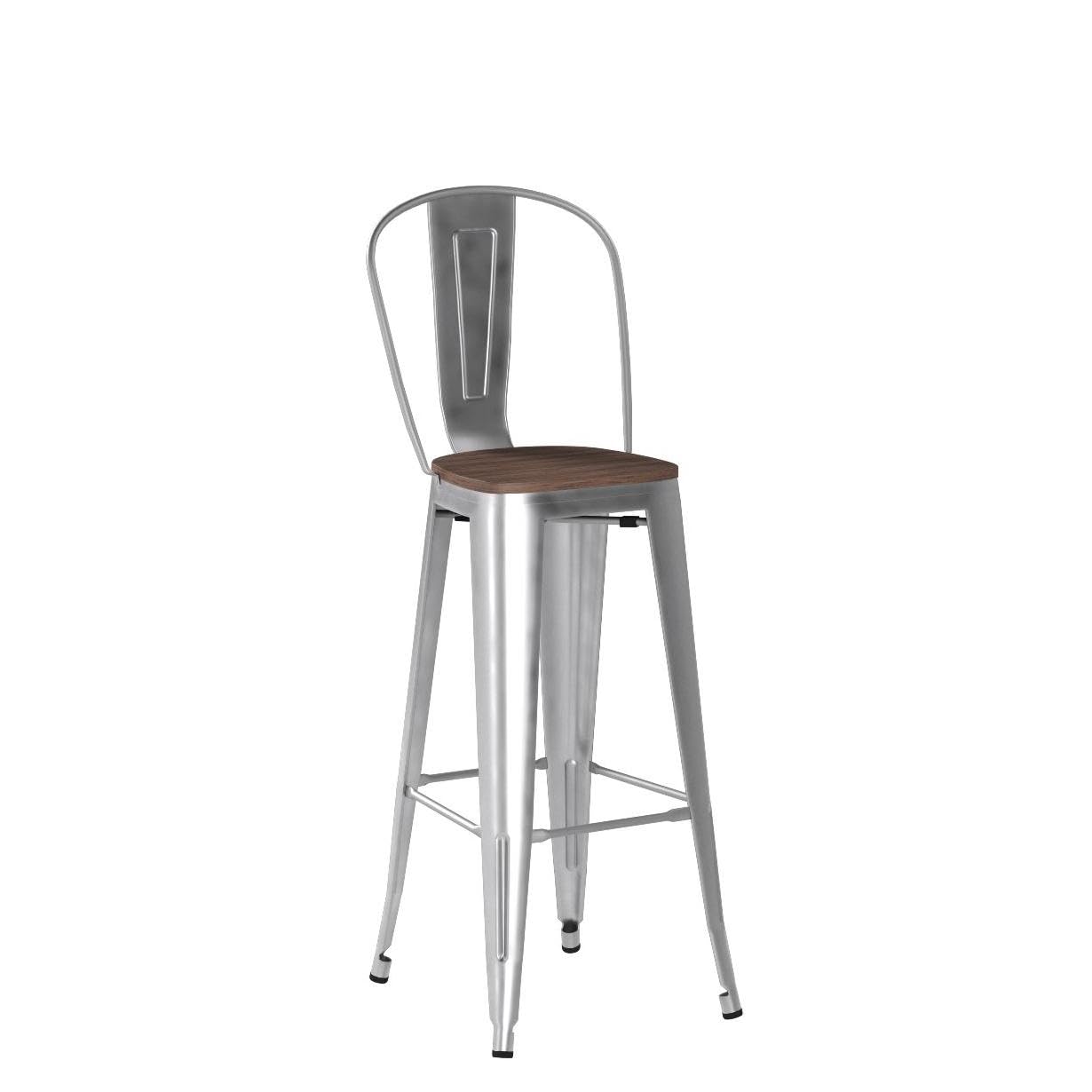 Yongchuang 30 Inch Metal Bar Stools Set of 4 - High Back Counter Height Kitchen & Dining Chairs with Wood Top, Silver - Perfect for Home Bars, Kitchen Islands & Breakfast Nooks