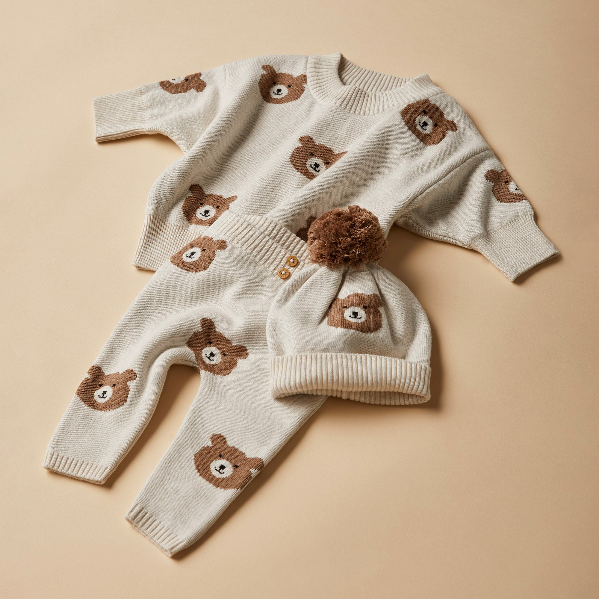 Beary Cute Organic Cotton Knitted Jacquard Hat for Women - Winter Warm Animal Print Beanie for Outdoor Activities & Fashion