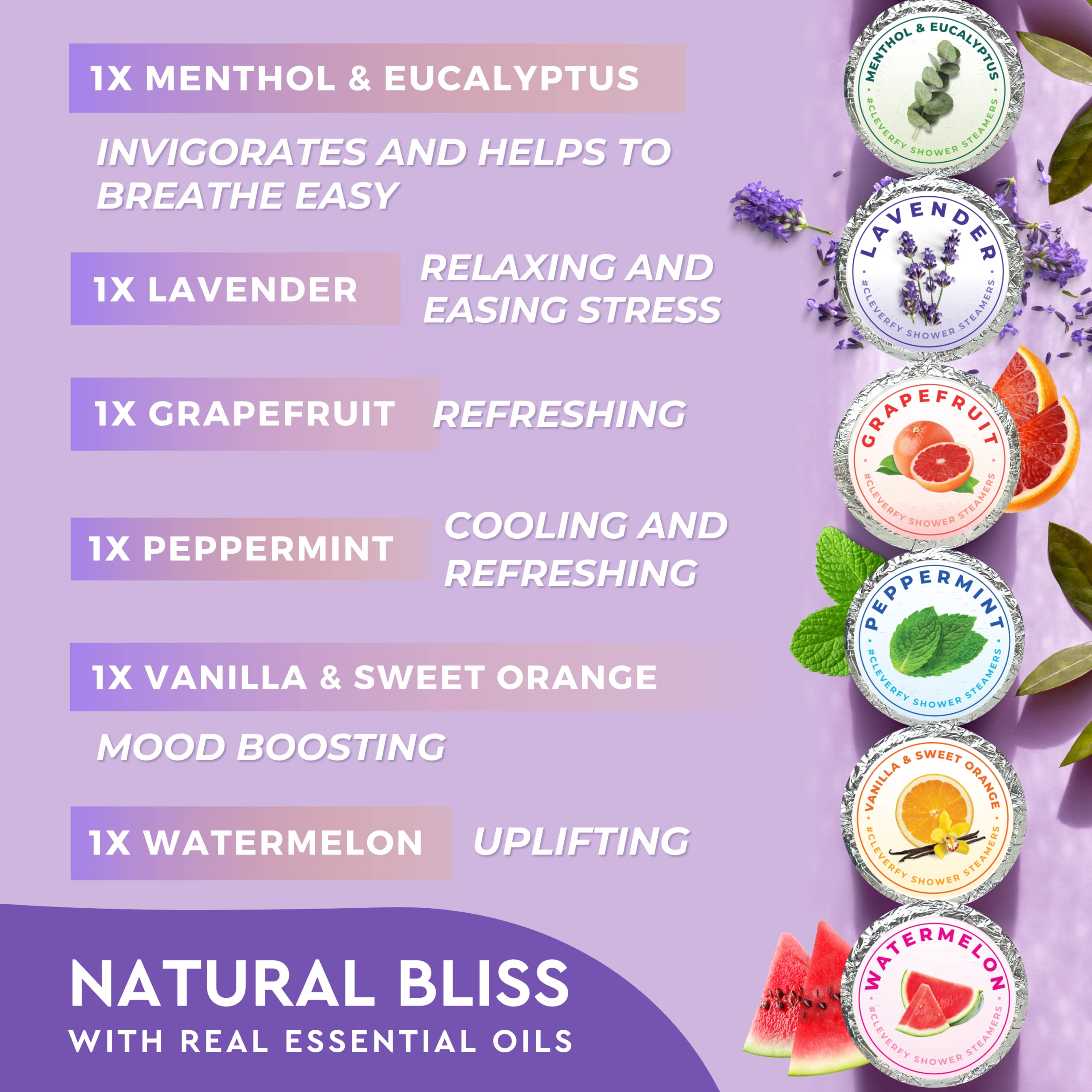 Cleverfy Aromatherapy Shower Steamers - 6-Pack Relaxing Lavender & Eucalyptus Shower Bombs for Stress Relief, Cold Relief & Spa-Like Experience at Home