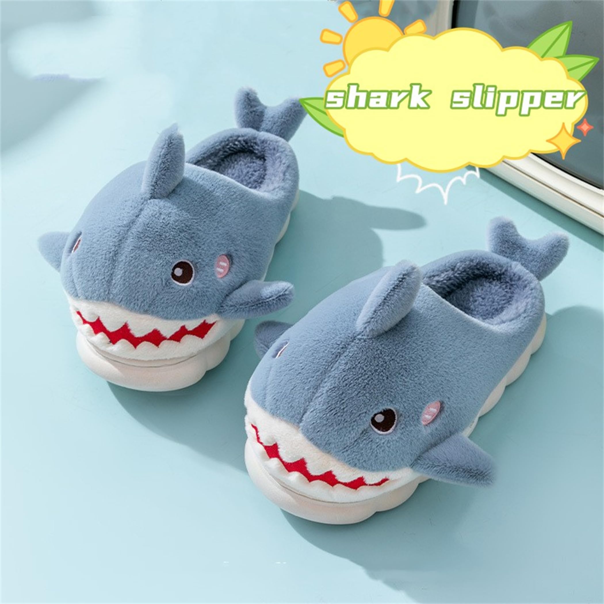 Cute Shark Slippers for Women - Warm Plush Animal House Slippers for Winter - Cozy Home Indoor & Outdoor Wear