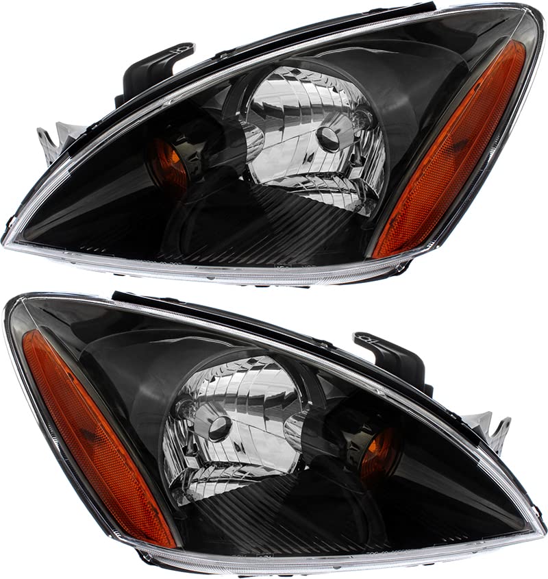 Mitsubishi Lancer Headlights Replacement Set - Halogen Black Trim Headlamp Assembly for 2004 2005 2006 2007 Models (Driver & Passenger Side) | Perfect for Night Driving & Auto Upgrades
