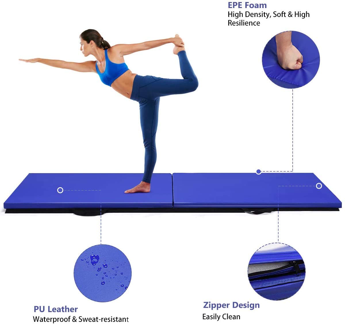 ReunionG 2-Inch Thick Folding Exercise Mat - Non-Slip Gymnastics & Tumbling Mat with Carrying Handles & Hook & Loop Fasteners - Ideal for Home Gym, MMA Training, Yoga, Martial Arts & Aerobics Workouts