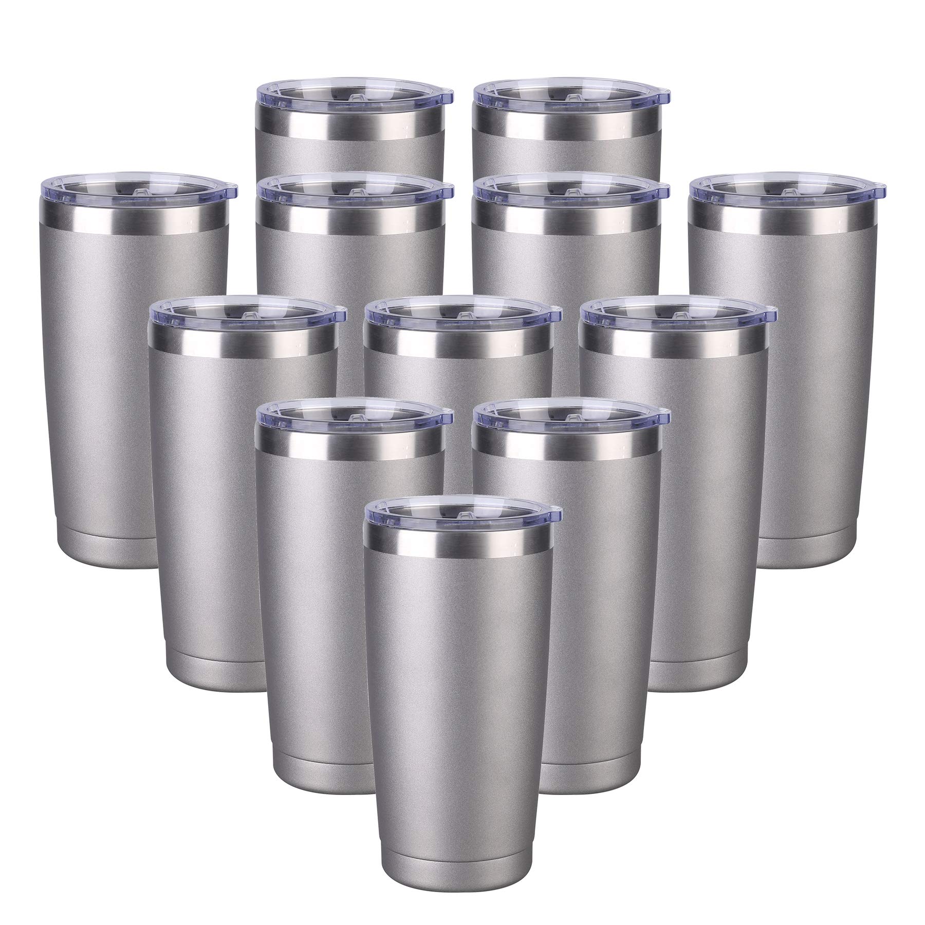 12 Pack 20oz Stainless Steel Vacuum Insulated Tumbler - Double Wall Travel Mug with Lid, Leakproof Coffee Cup for Hot & Cold Drinks, Perfect for Home, Office, Gym, Camping & Outdoor Activities (Grey)