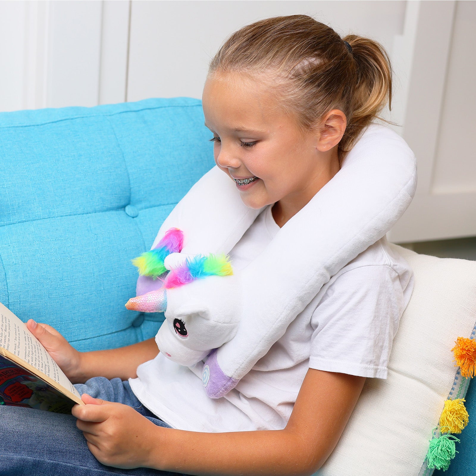 Bouncyband Unicorn Sensory Vibrating Neck Pillow for Kids - Soft Plush Calming Massage Cushion for Anxiety Relief, ADHD & Autism Comfort - Perfect for Travel, Home & Classroom Use