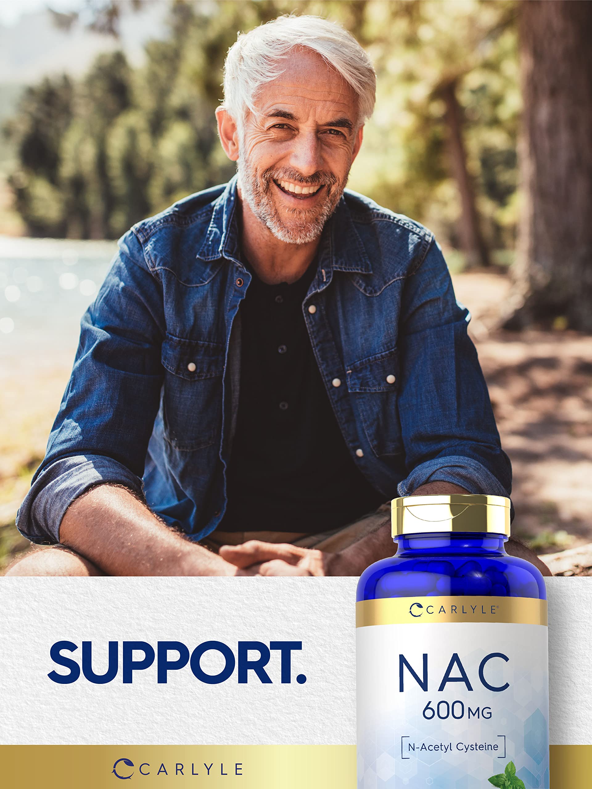 Carlyle NAC N-Acetyl Cysteine 600mg Supplement - 180 Capsules with Peppermint | Free Form, Non-GMO, Gluten Free | Supports Liver Health & Detox | for Daily Wellness & Immune Support