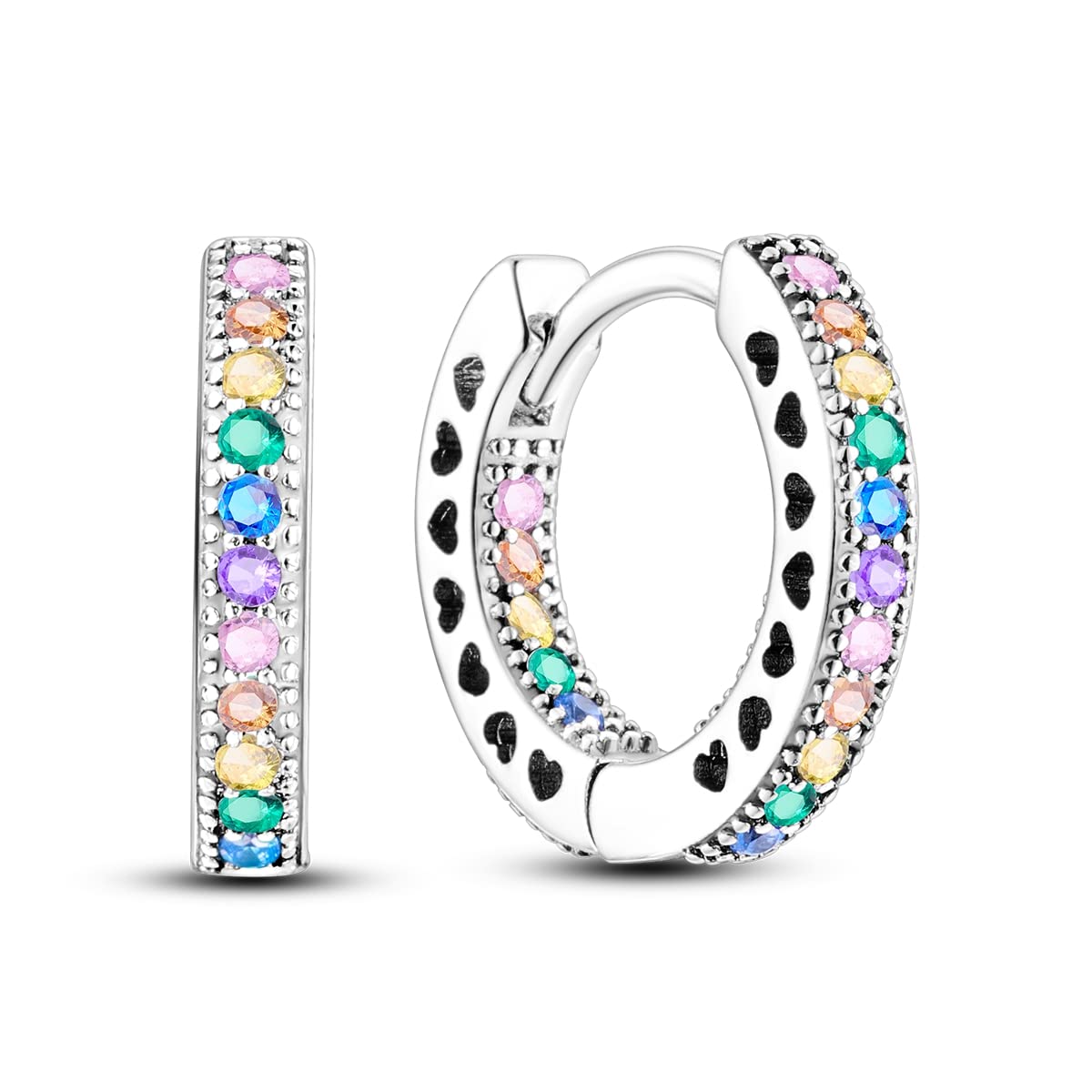 NARMO 925 Sterling Silver Heart Hoop Earrings for Women - Colorful Rainbow Huggie Hoops, Small Dainty Heart-Shaped Ear Jewelry | Perfect for Everyday Wear, Gift Giving & Special Occasions