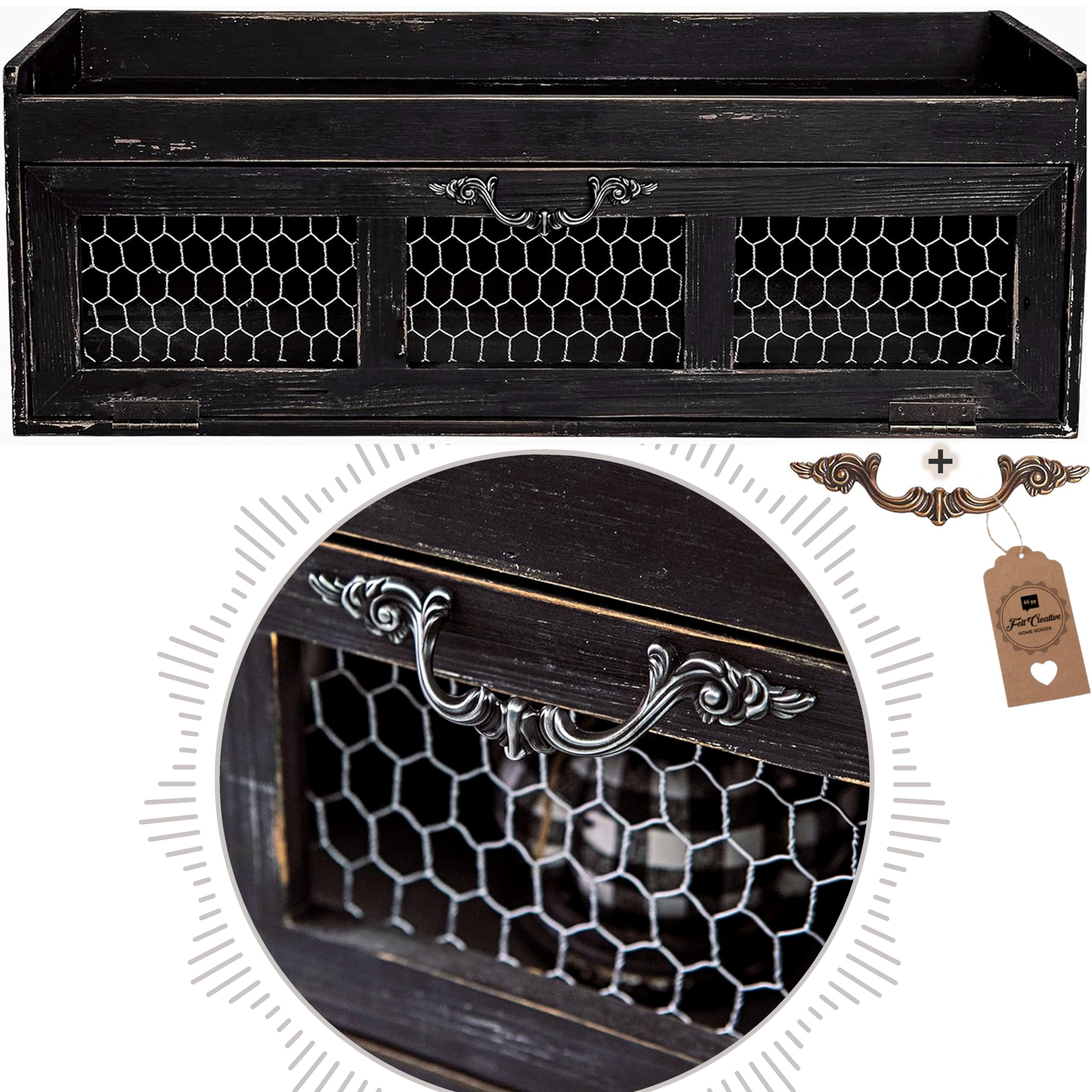 Rustic Black Chicken Wire Countertop Shelving Organizer - Farmhouse Kitchen Pantry Storage Cabinet - Decorative Display Shelf for Country Kitchen Island - Perfect for Organizing Spices, Cookbooks & Kitchen Essentials