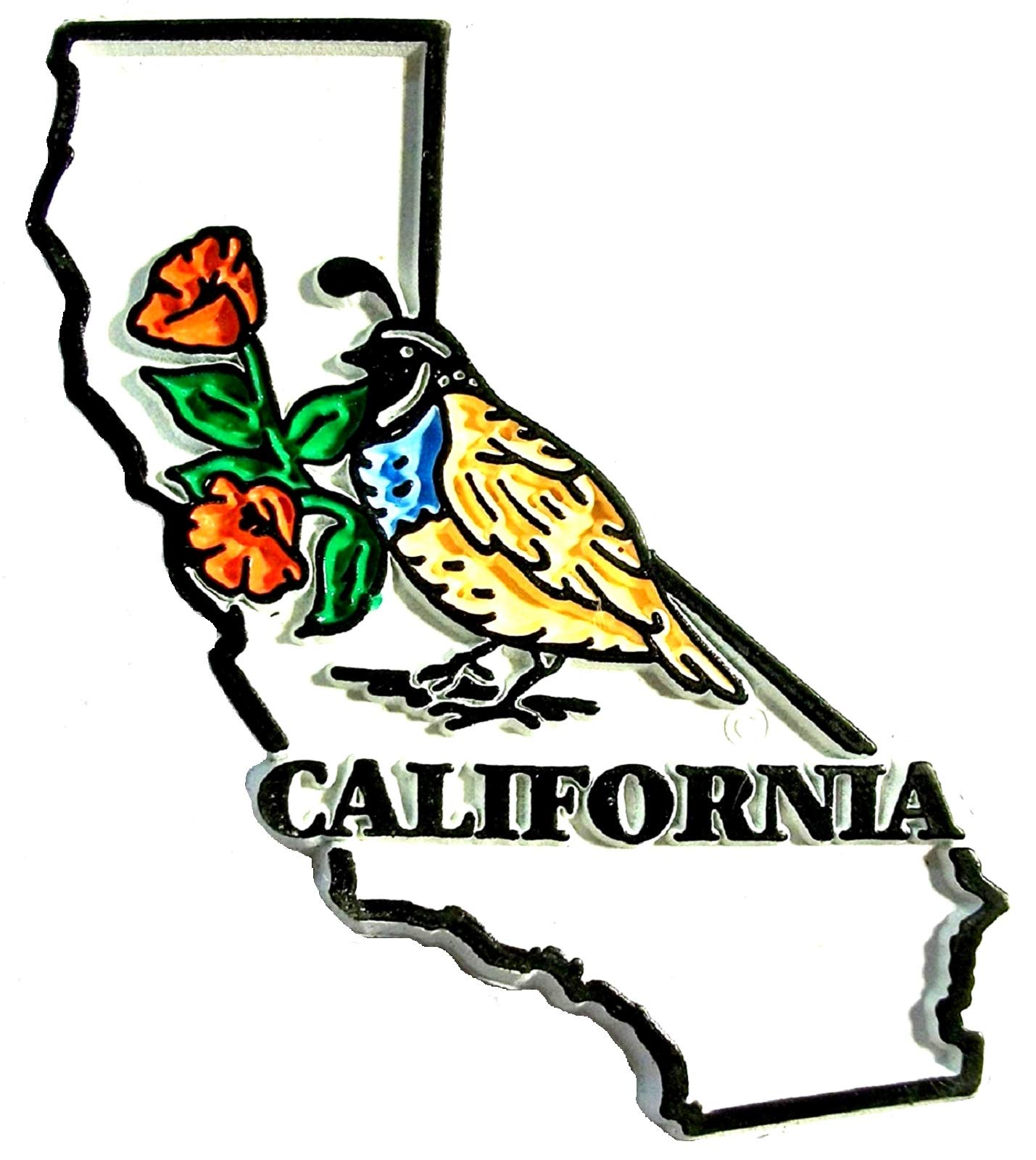 California State Outline Fridge Magnet with Valley Quail & Wildflowers - Perfect for Home, Office, or Travel Souvenirs