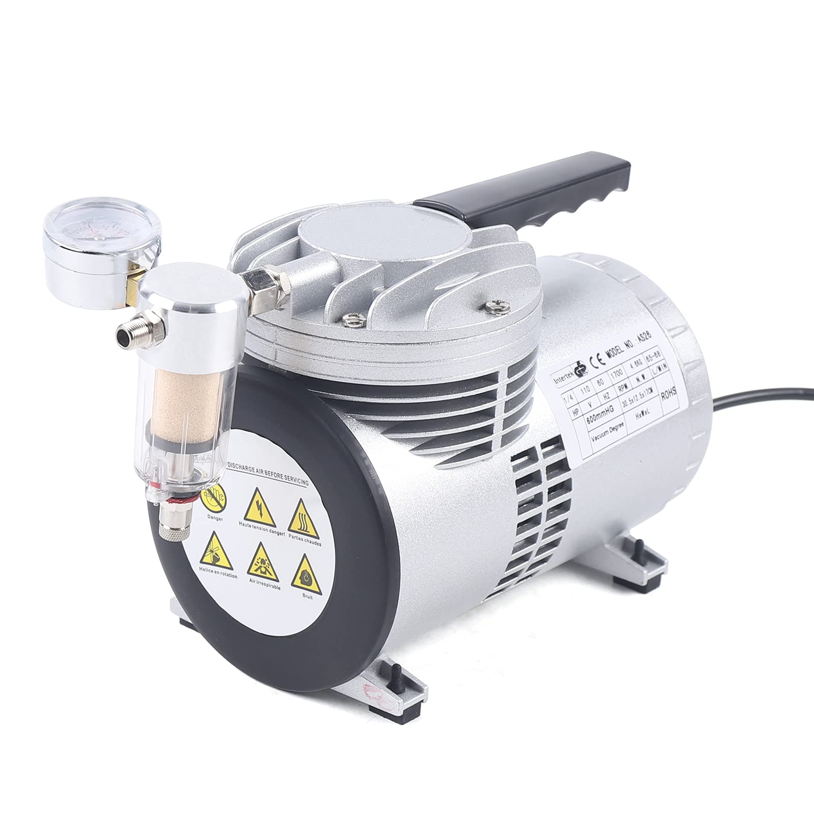 Oil-Free Diaphragm Vacuum Pump 1/6HP 20-23L/min 1450-1700 RPM - Food Packaging, Crafts, Lab Equipment & Industrial Applications - Quiet, Maintenance-Free Vacuum Suction System