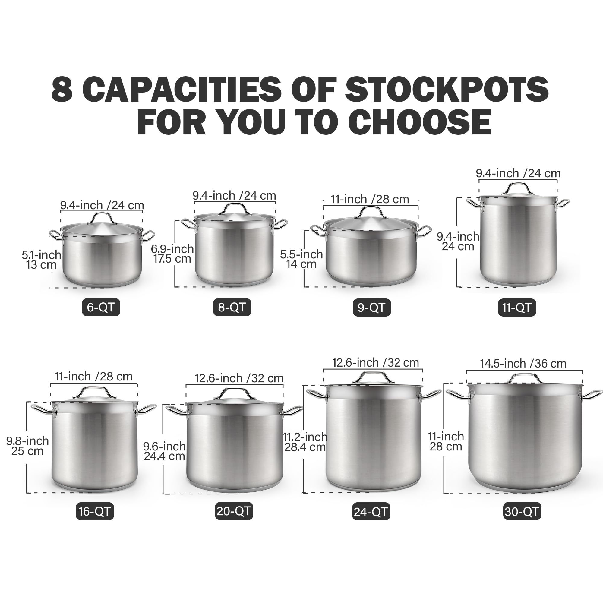 Professional Grade 8 Quart Stainless Steel Stock Pot with Lid - Cooks Standard Heavy Duty Stockpot for Soups, Stews & Cooking - Silver