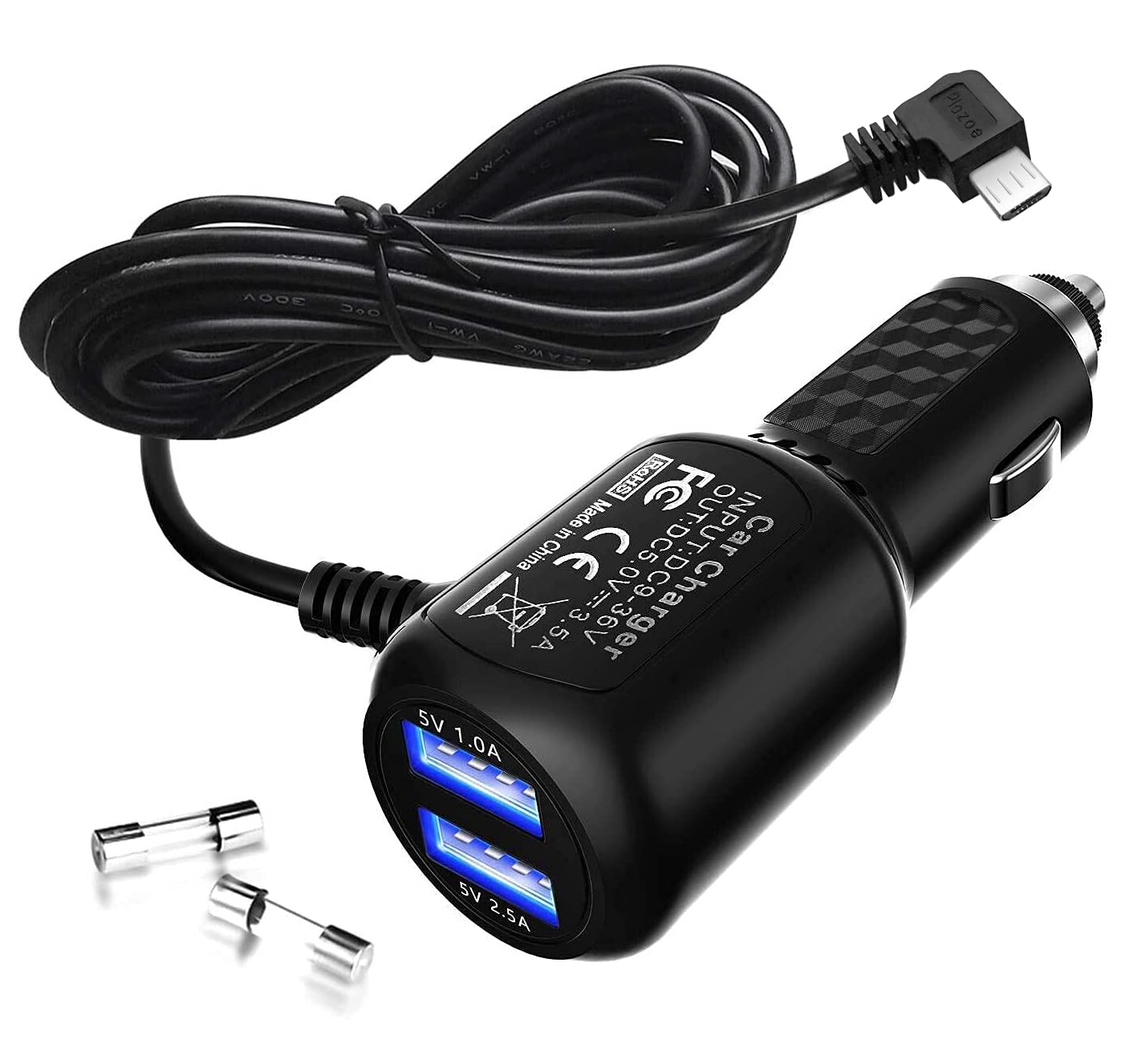2025 Upgraded Micro USB Car Charger with Dual USB Ports - Compatible with Rexing, Byakov, AKASO, Crosstour, Trekpow, Pruveeo, OldShark, Garmin & Most Dash Cams (11.5ft) - Perfect for Road Trips, Commuting & Vehicle Surveillance
