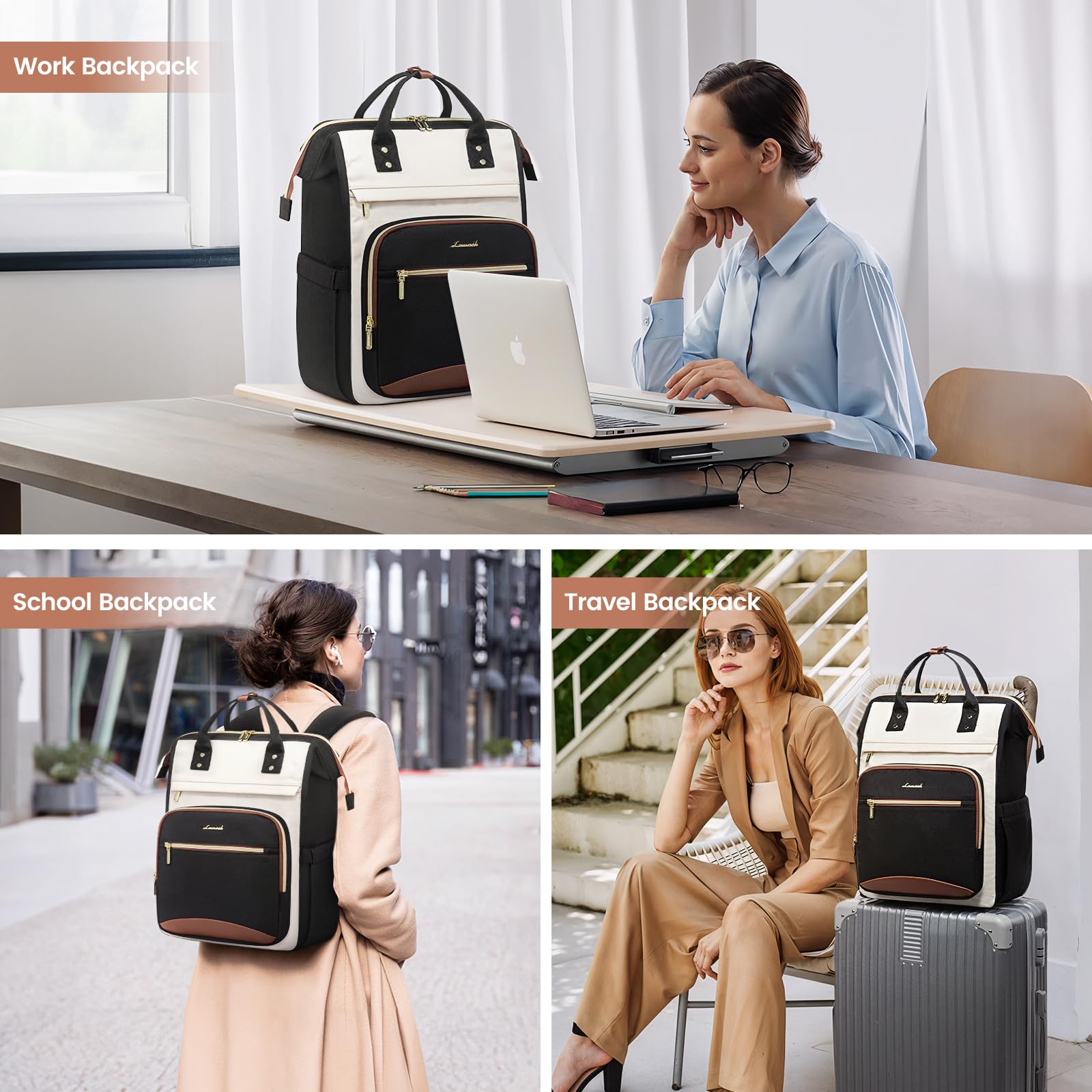 LOVEVOOK 15.6 Inch Laptop Backpack for Women - Waterproof Business Computer Bag with Large Capacity, Wide Open Design for Work, Travel & School | Perfect for Nurses, Teachers & Professionals