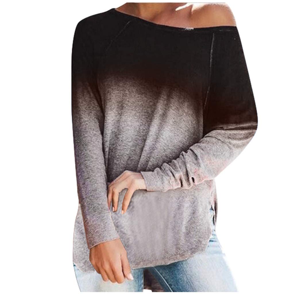 YS-434 Women's Fashion Gradient Color Backless Off Shoulder Loose Pullover T-Shirt - Sexy Casual Dress for Date Night & Summer Outfits