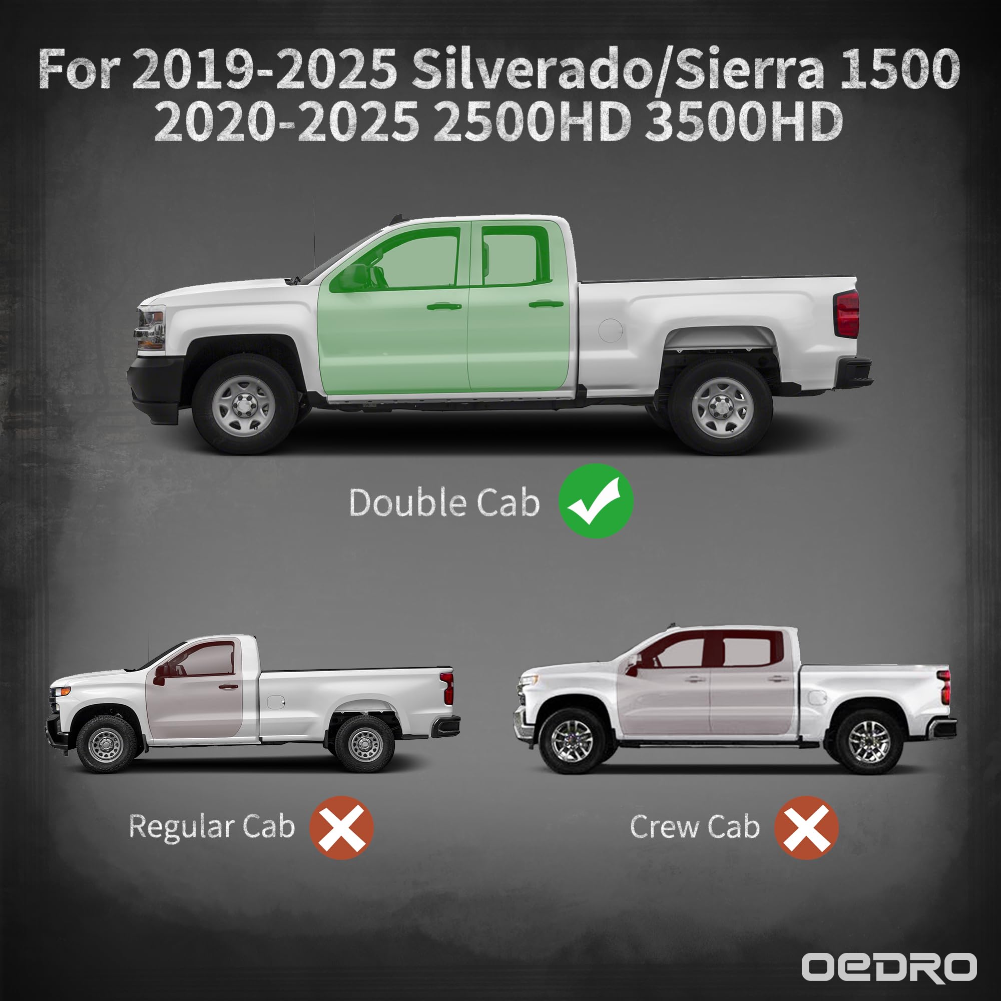 OEDRO 6 Inch Running Boards for 2019-2025 Chevy Silverado & GMC Sierra 1500 Double Cab | 2020-2025 Silverado/Sierra 2500HD 3500HD | Bolt-on Side Steps Steel Nerf Bars | Two Step Design | Off-Road & Daily Driving Accessories