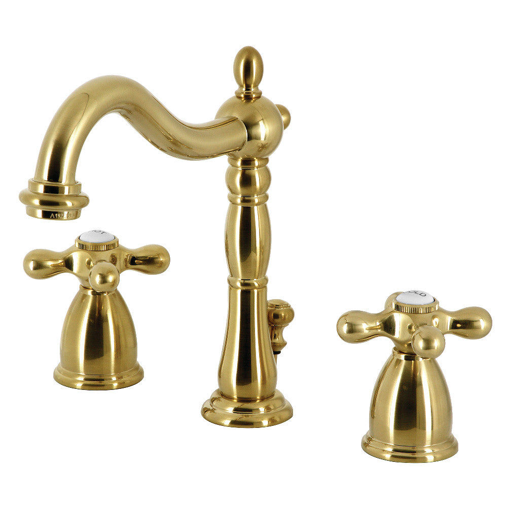 Kingston Brass KB1970AX Heritage Widespread Bathroom Faucet with Brass Pop Up - Elegant Vintage Style for Modern Bathrooms | Perfect for Master Bath, Guest Bath & Powder Room Renovations
