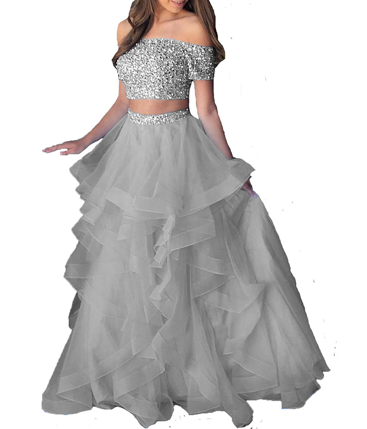 Elegant Beaded Organza Prom Dress for Women - Two Piece Floor Length Evening Gown | Perfect for Homecoming, Formal Events & Special Occasions
