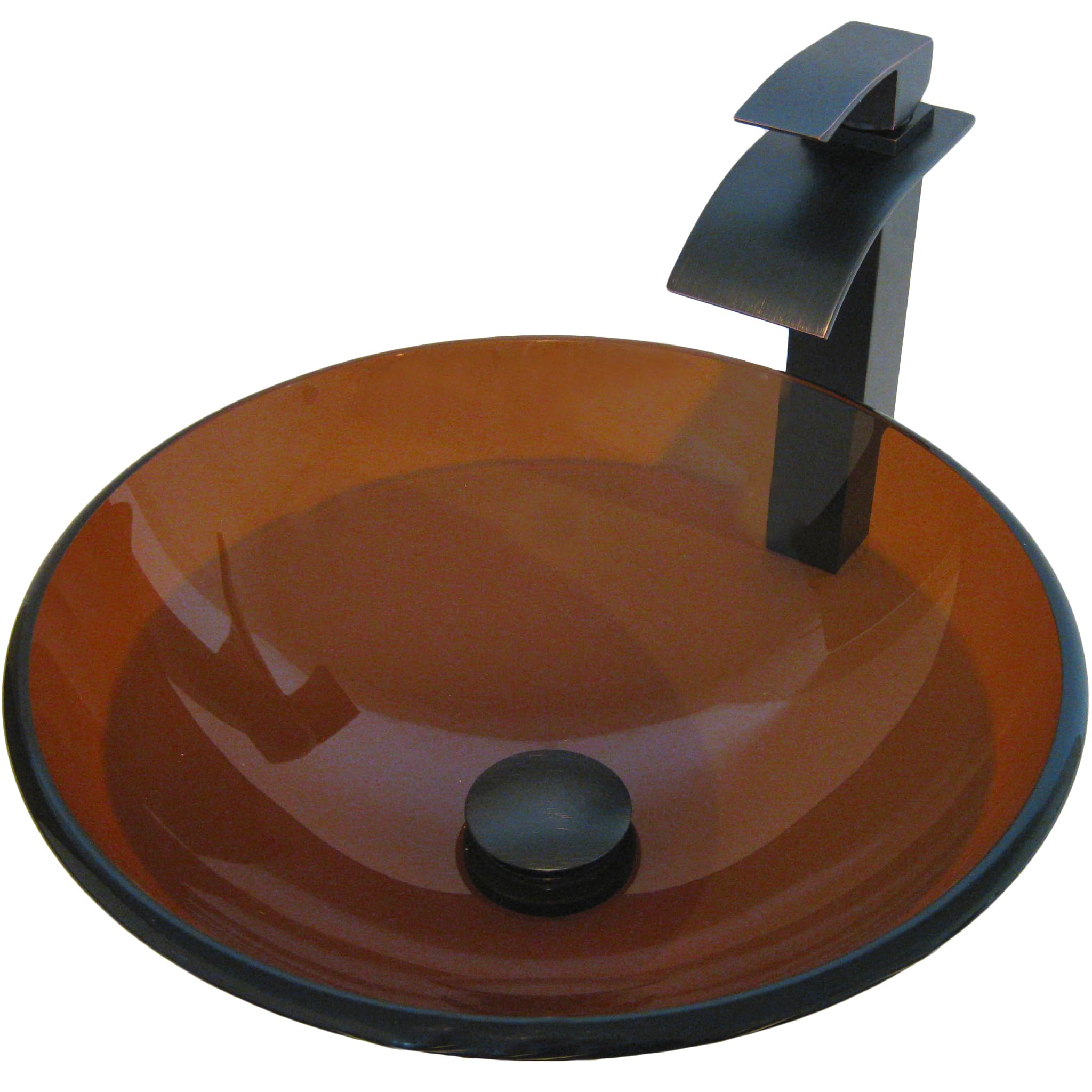 Novatto TY Glass Vessel Bathroom Sink Set in Oil Rubbed Bronze - Modern Above Counter Basin for Bathroom Vanity, Powder Room & Guest Bath Decor