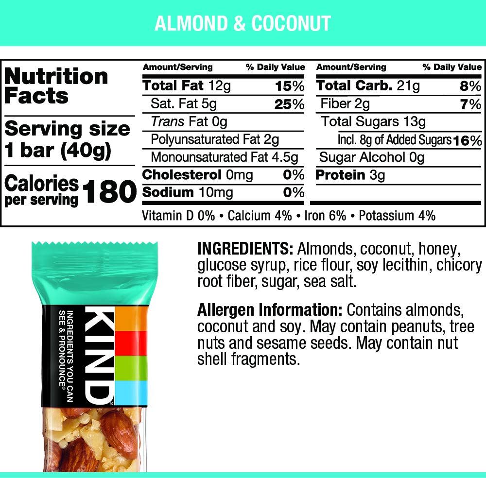 KIND Almond & Coconut Bars - Low Glycemic, Gluten Free, Healthy Snack Bars - 1.4oz (60 Count) - Perfect for On-the-Go, Office Snacks & Keto Diet